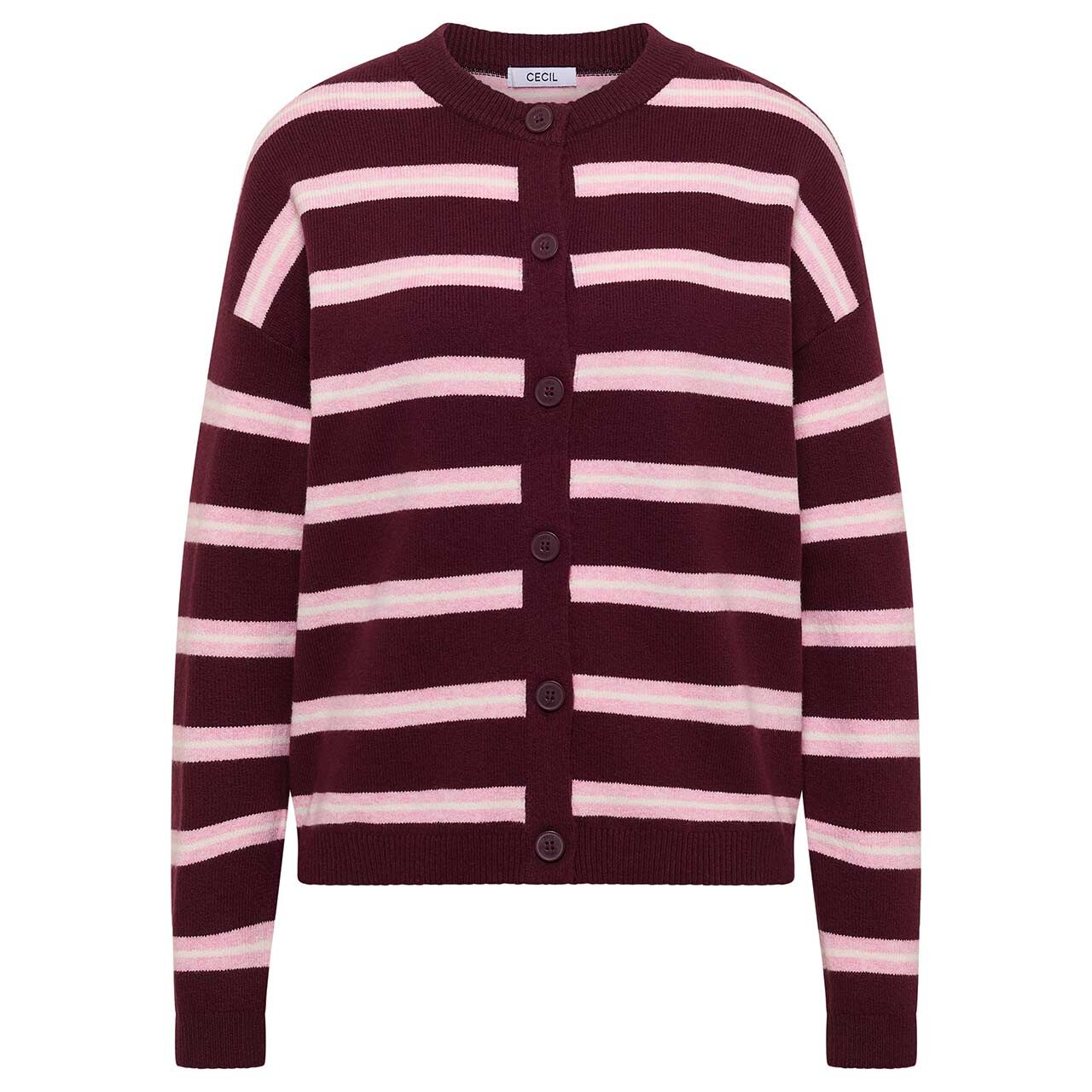 Cecil Damen Strickjacke Striped Cosy Round Neck Cardigan red wine