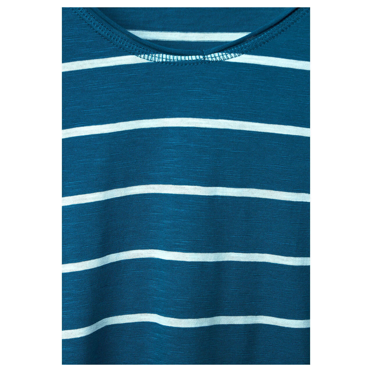 Cecil Stripe Rounded V-Neck T-Shirt teal blue stripes