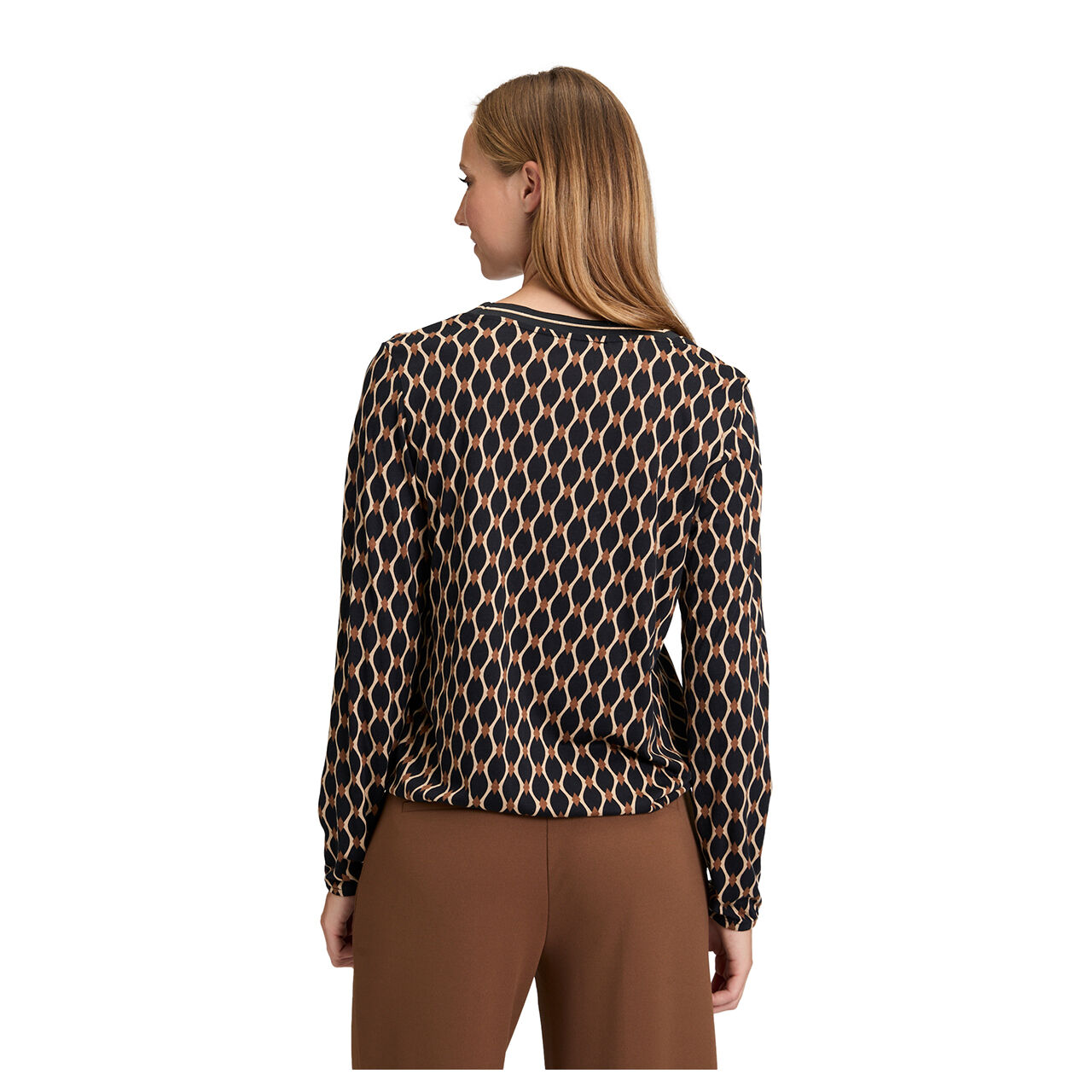 Damen Langarm Shirt von Betty Barclay in Schwarz mit Print, Rückansicht am Model