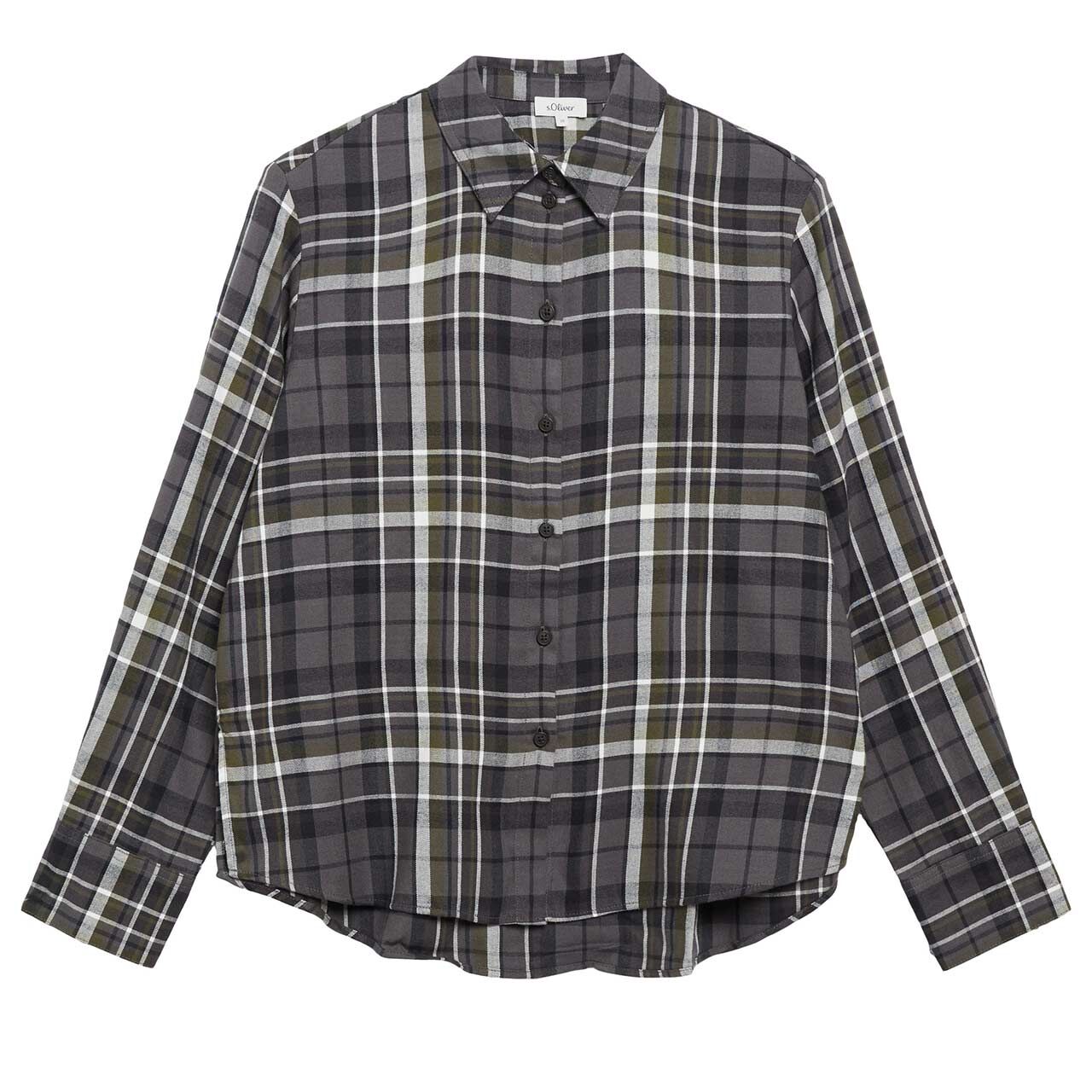 s.Oliver Damen Langarm Bluse grey mossy olive check