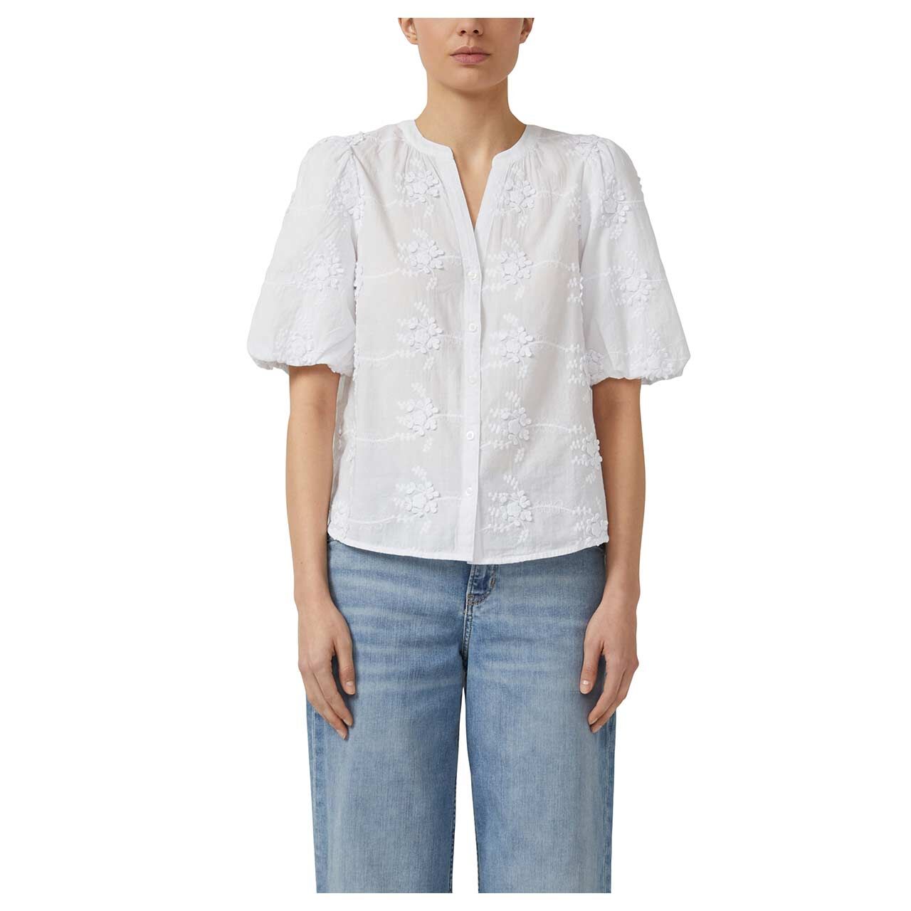 Damen Kurzarm Bluse von s.Oliver in Weiß, Vorderansicht am Model