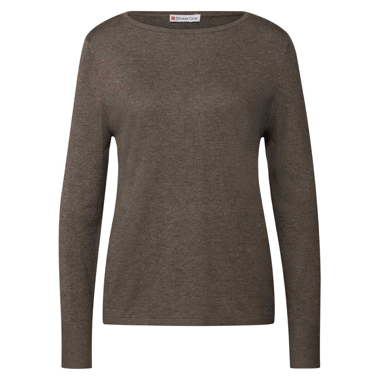 Street One Damen Pullover Rounded U-Boat Neck Sweater nomad brown melange