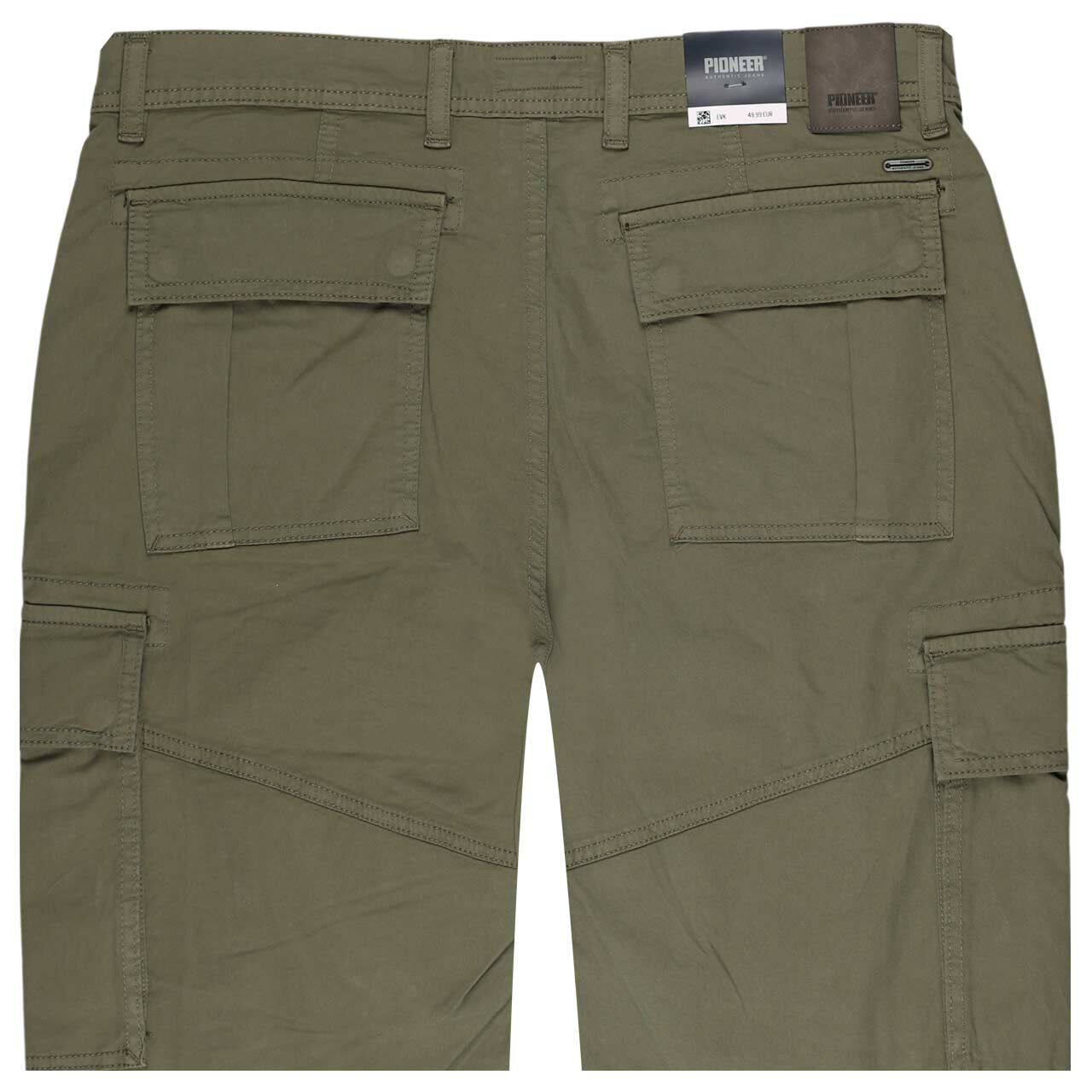 Stretch Herren 3/4 Cargo Baumwollhose Corey in Dunkelgrün von Pioneer, Rückansicht Detail