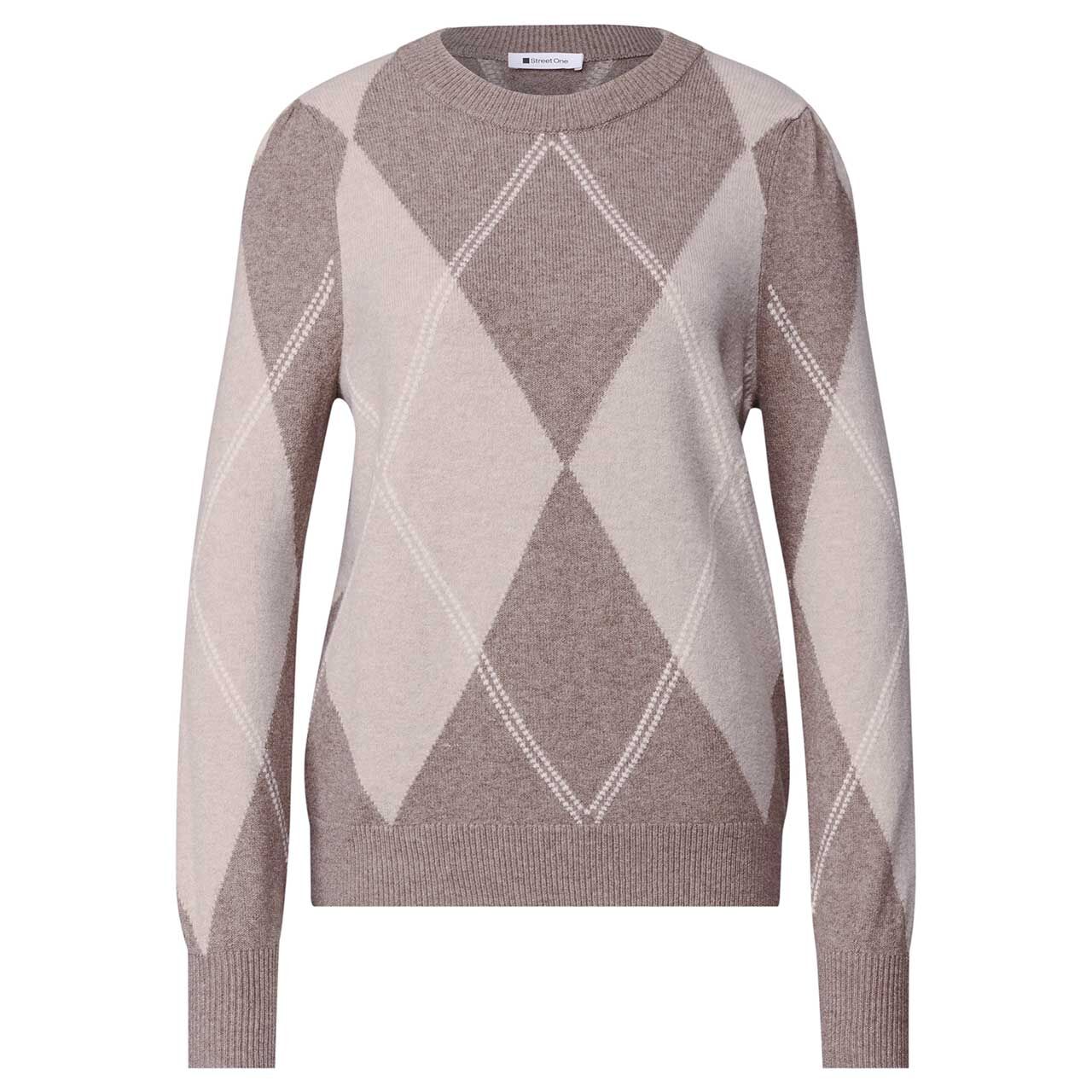 Street One Damen Pullover Cosy Sweater Intarsia sanded amber melange print