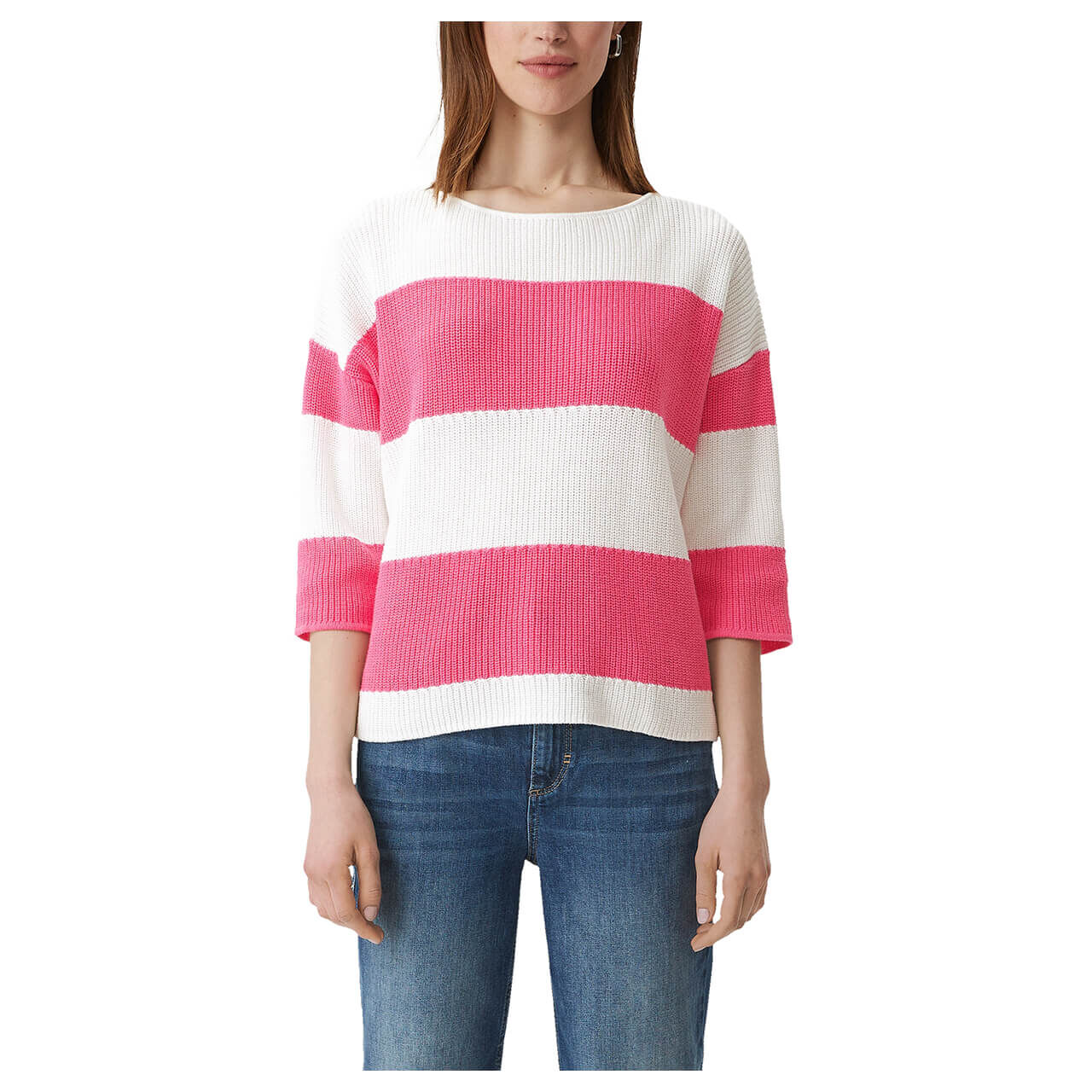 Comma Damen 3/4 Arm Pullover raspberry pink stripes