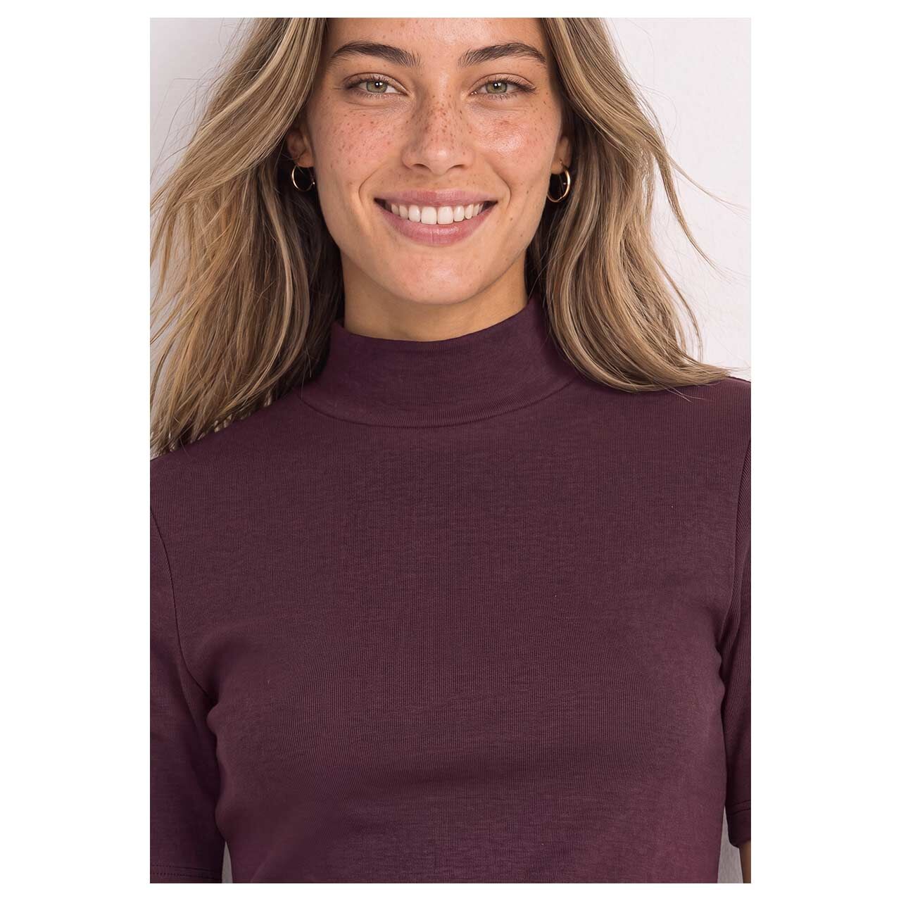 Street One Damen T-Shirt Rib Turtle Neck rustic rouge