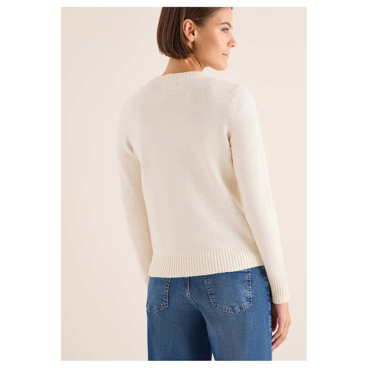 Damen Strickjacke Cosy Zipper Cardigan von Cecil in Hellbeige meliert, Rückansicht am Model