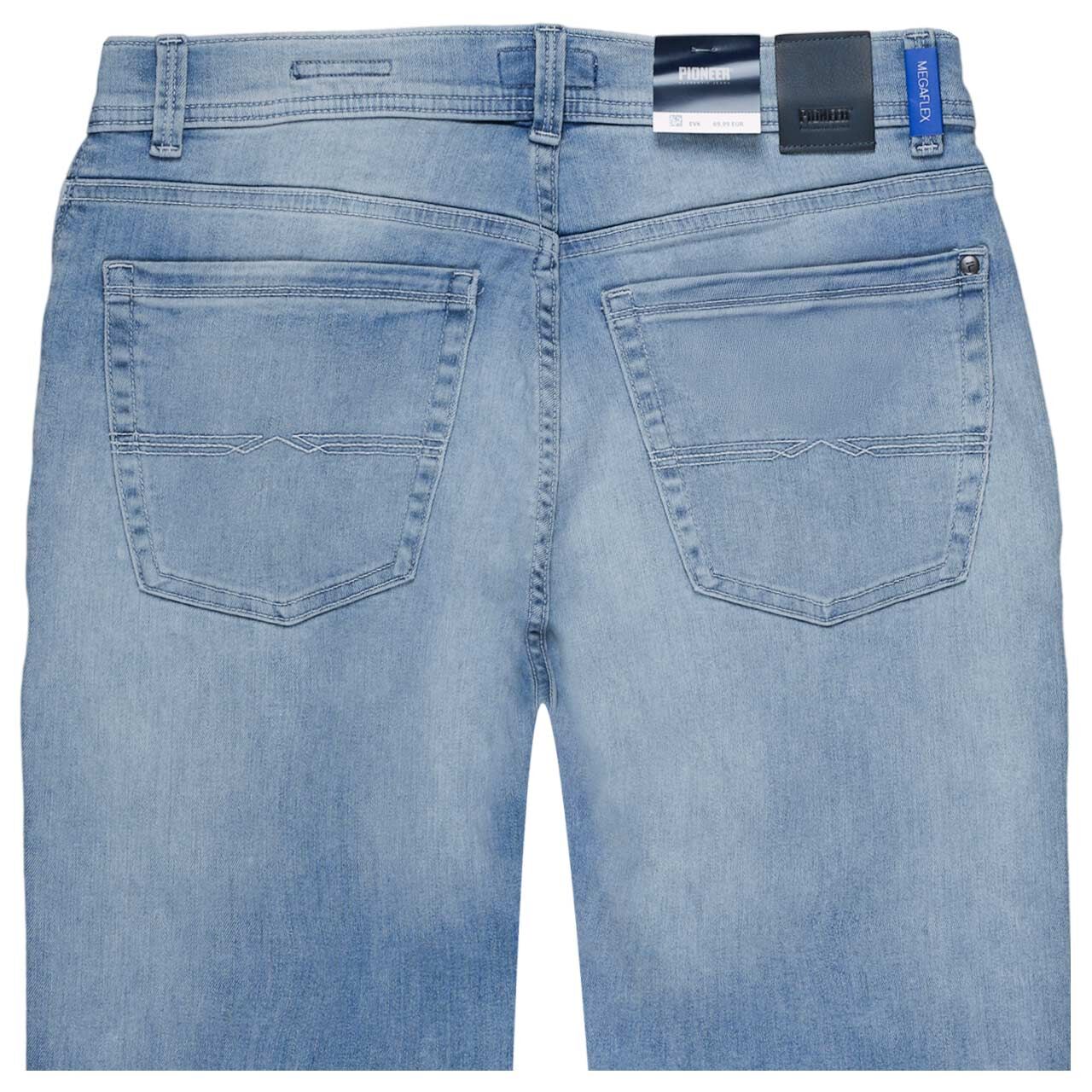 Stretch Herrenjeans Rando Megaflex in Hellblau angewaschen, detaillierte Rückansicht