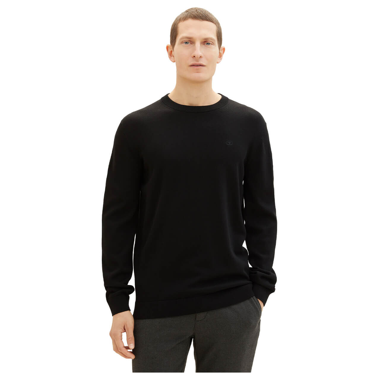 Tom Tailor Herren Pullover Basic Crewneck deep black compact cotton
