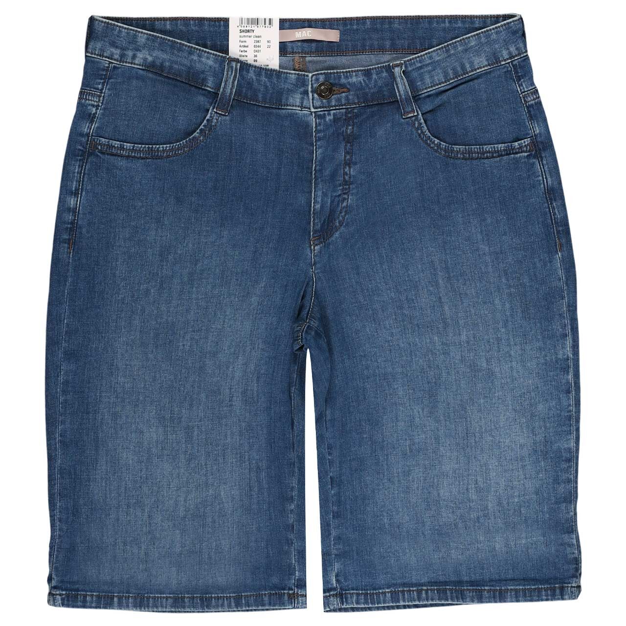 Damen Jeans Shorty von MAC in Blau angewaschen, Vorderansicht