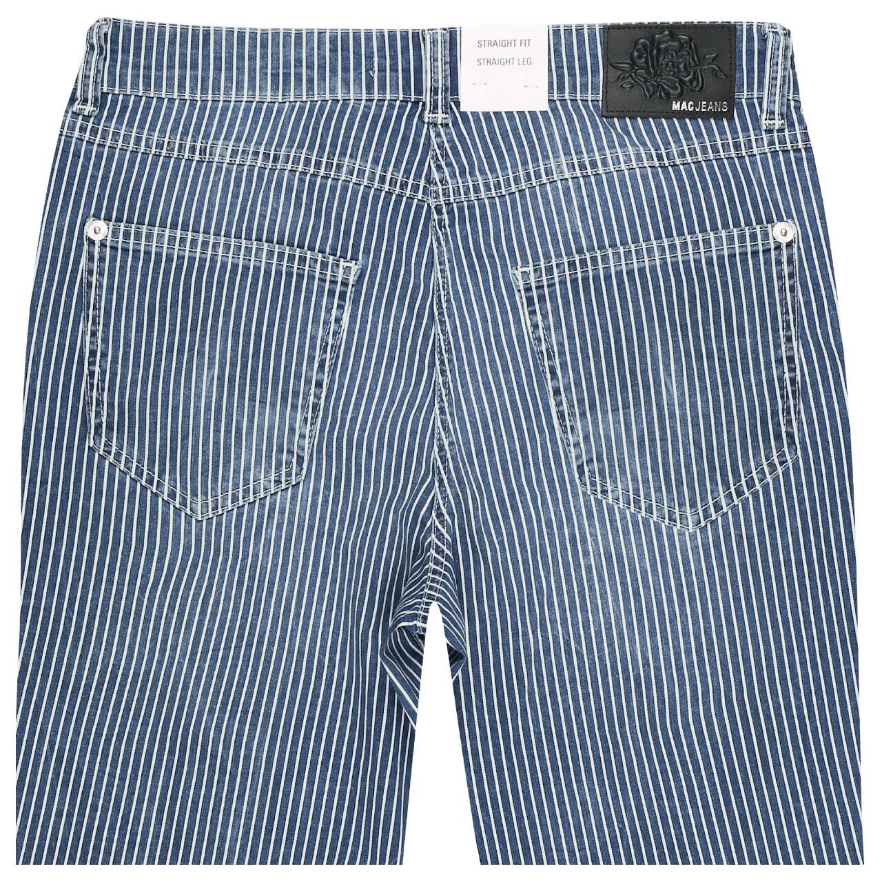 Stretch Damenjeans Melanie von MAC in Blau gestreift, detaillierte Rückansicht