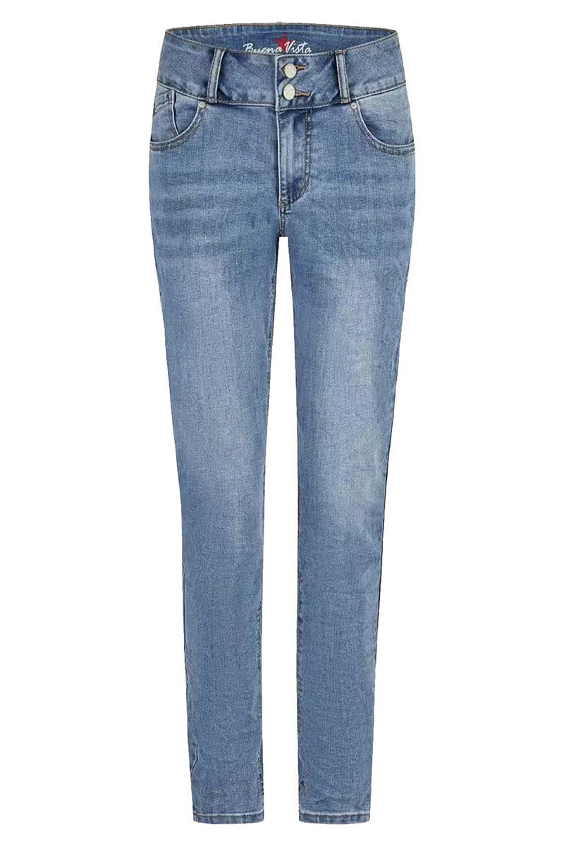 Vorderansicht der Buena Vista Tummyless Damenjeans in Blau