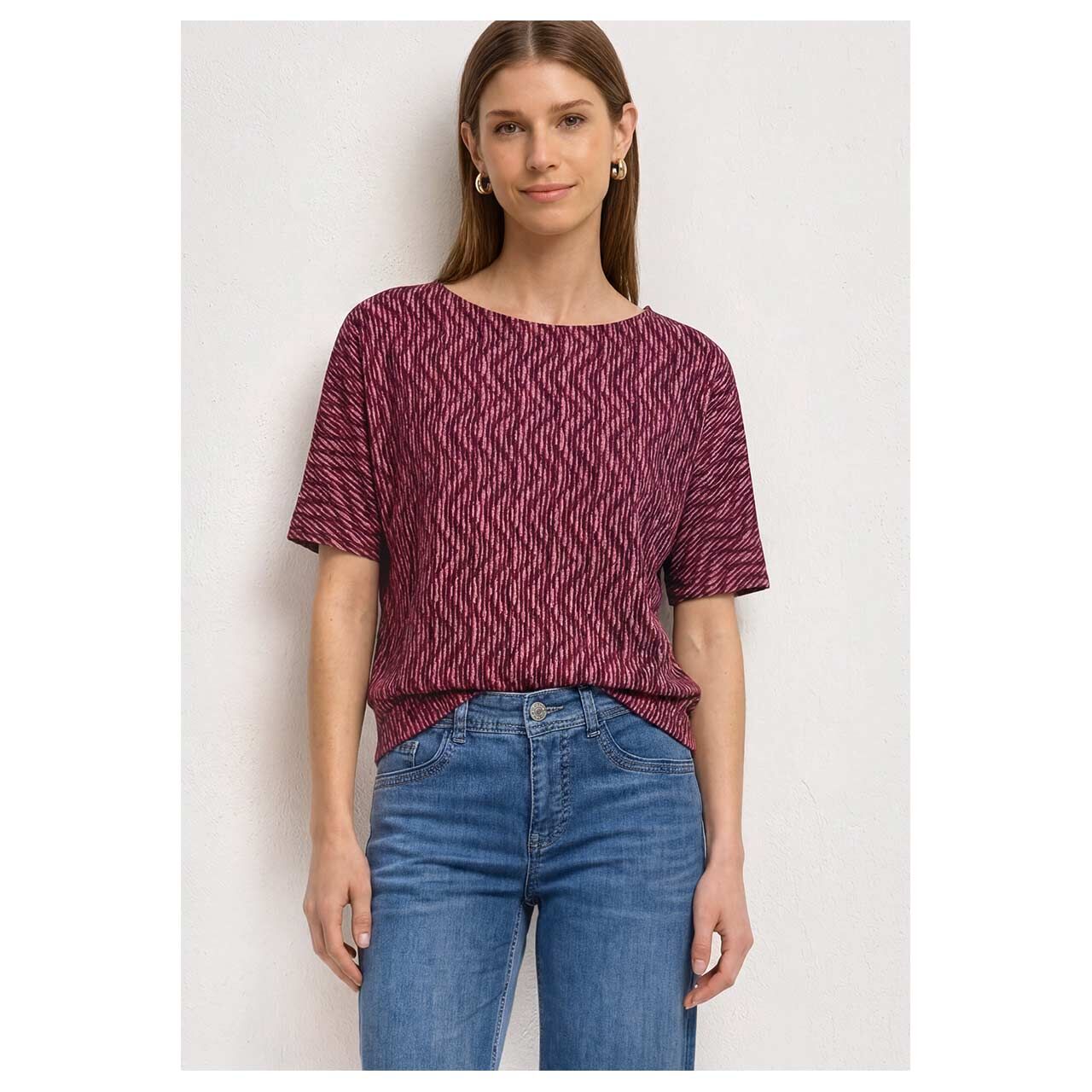 Damen T-Shirt Printed Bottom Cuff von Street One in Pink mit Print, Vorderansicht am Model