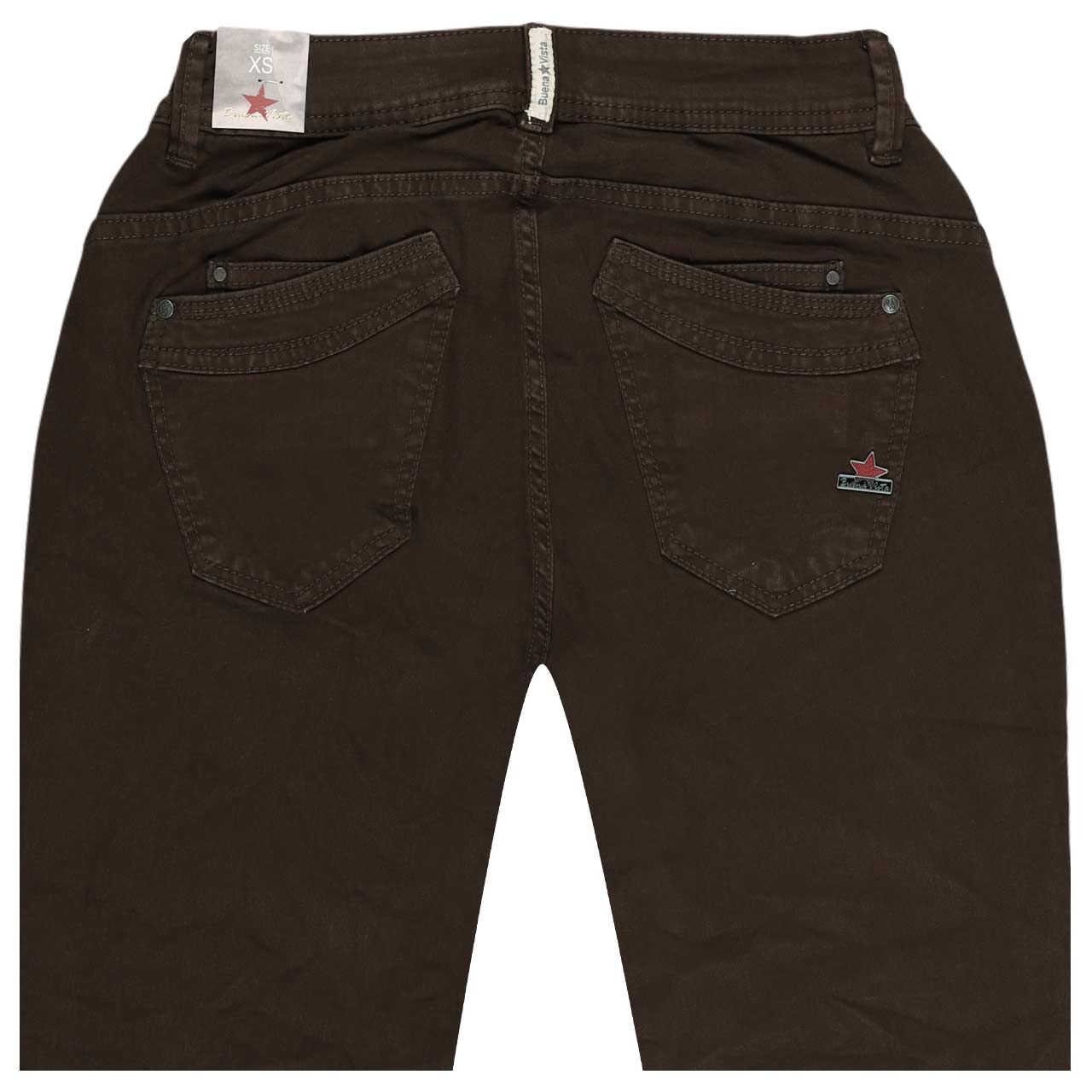 Damen Ankle Baumwollhose Malibu-Zip High Cropped Stretch Twill von Buena Vista in Dunkelbraun, detaillierte Rückansicht