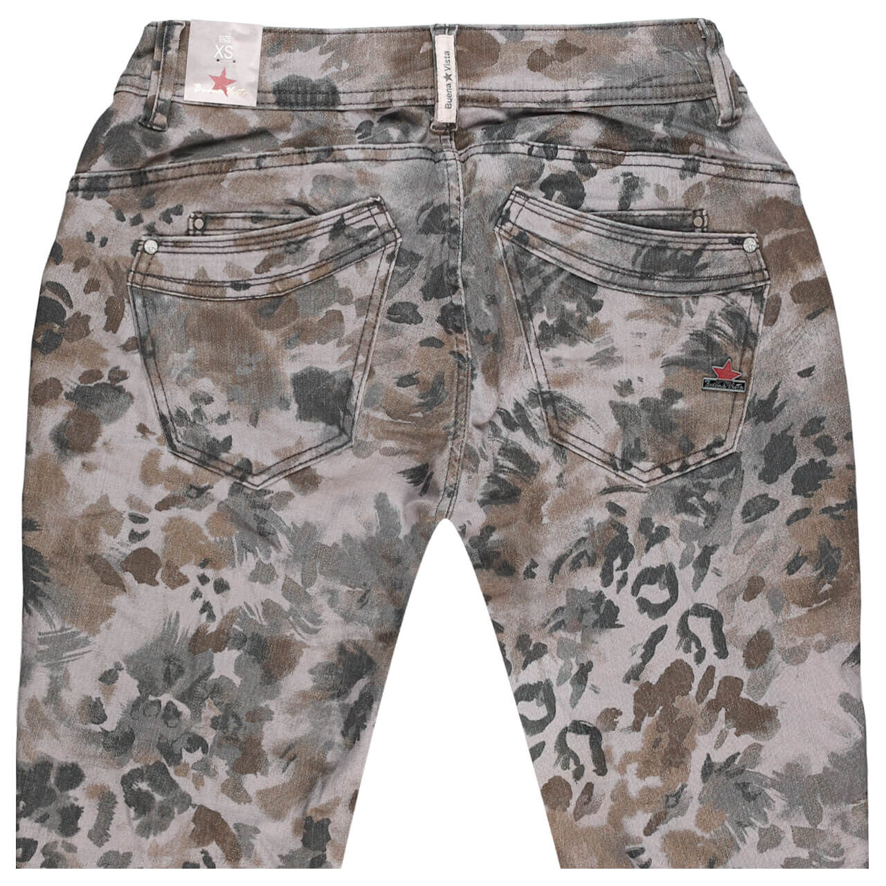 Damen Baumwollhose Malibu Cropped Stretch Twill von Buena Vista in Grau mit Print, detaillierte Rückansicht