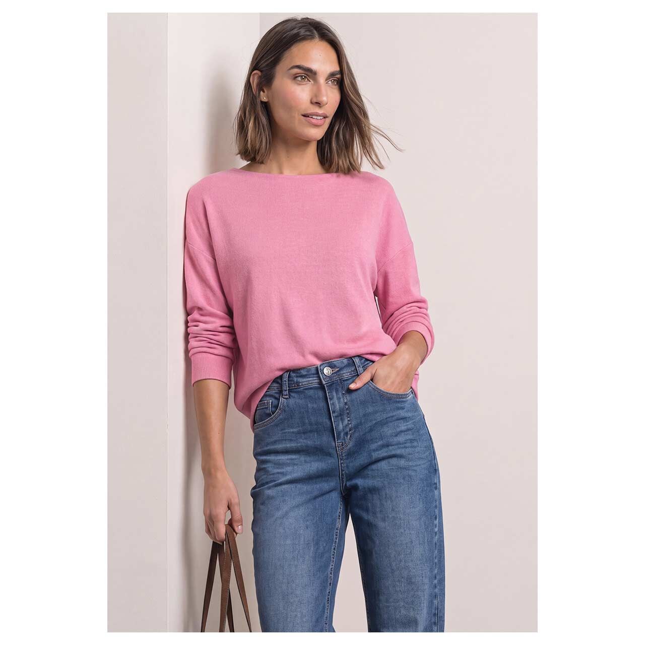 Damen Langarm Shirt Soft Bottom Cuff von Street One in Pink meliert, Vorderansicht am Model