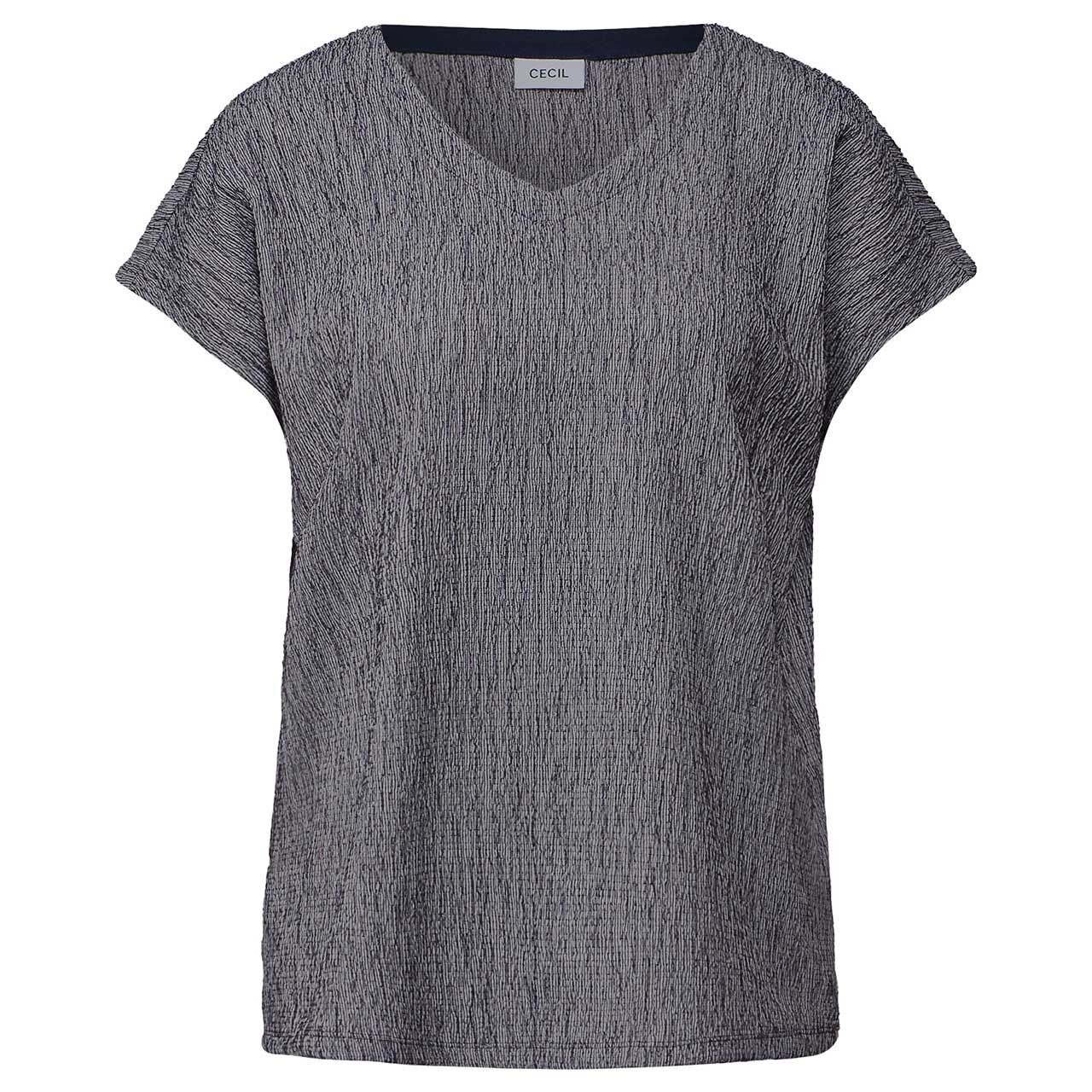 Cecil Damen T-Shirt Crepe Structure V-Neck urban navy blue