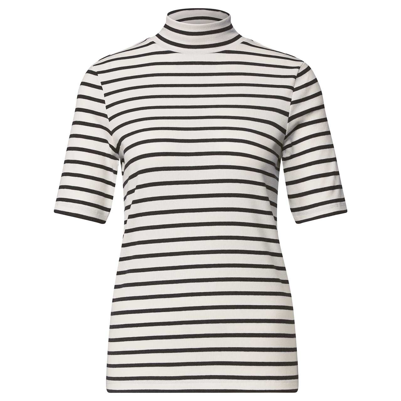 Street One Damen T-Shirt Rib Turtle Neck black coffee melange