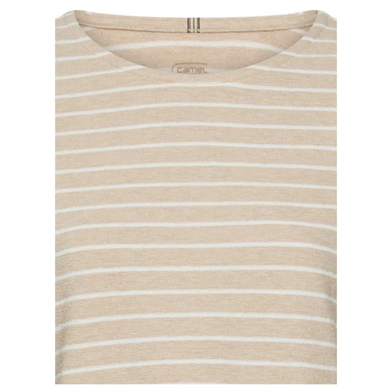 Damen Langarm Shirt von Camel active in Beige gestreift, detaillierte Vorderansicht