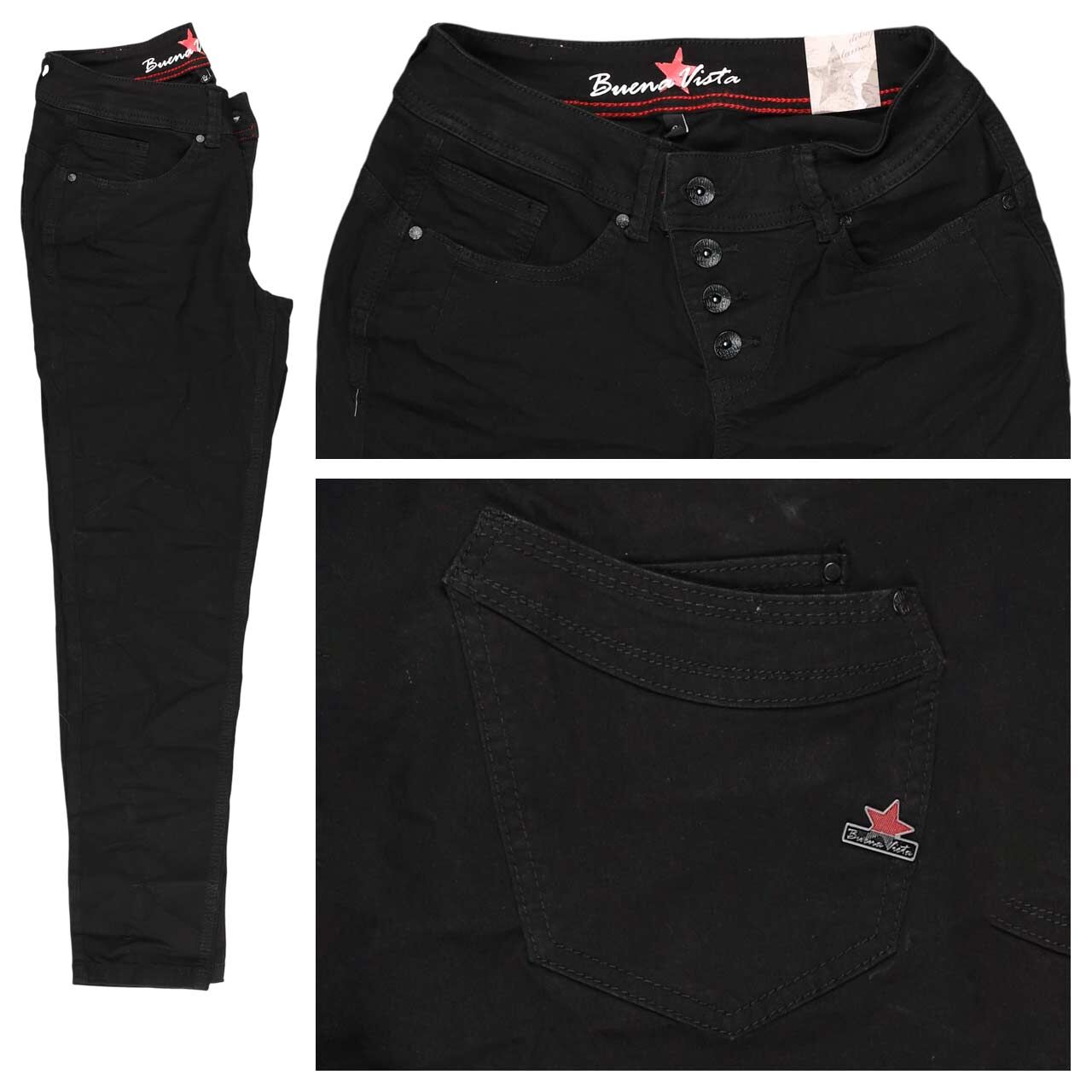 Damen Baumwollhose Malibu 7/8 Stretch Twill von Buena Vista in Schwarz mit der Farbnummer 014, Vorderansicht