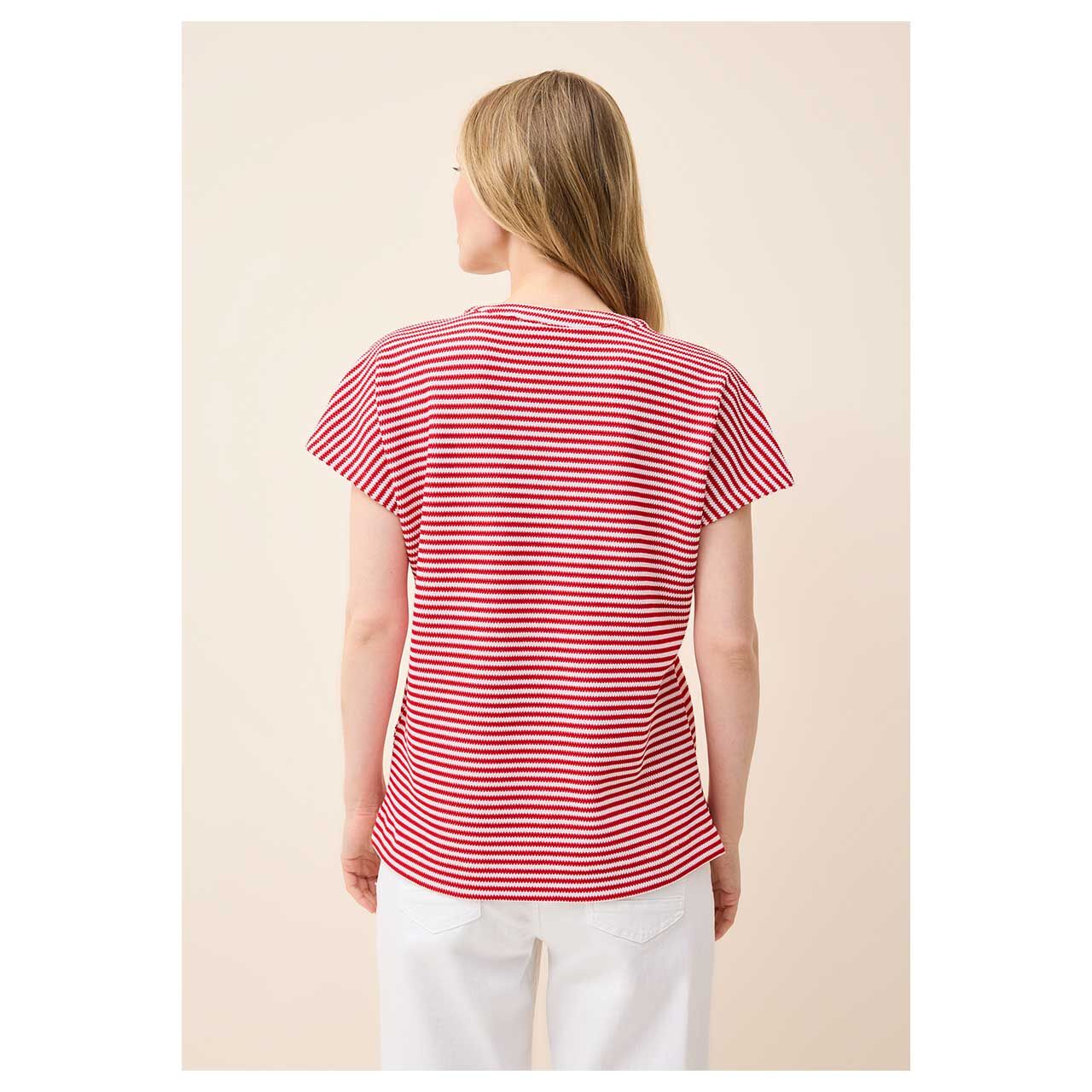 Damen T-Shirt Striped Structure von Cecil in Rot, Rückenansicht am Modell