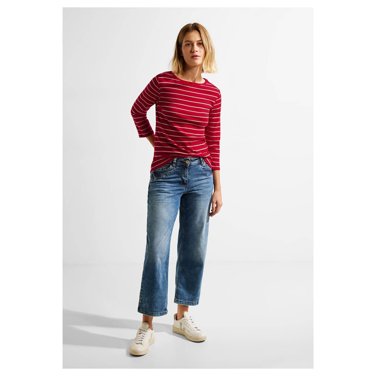 Cecil Basic Boatneck 3/4 Arm Shirt casual red stripes