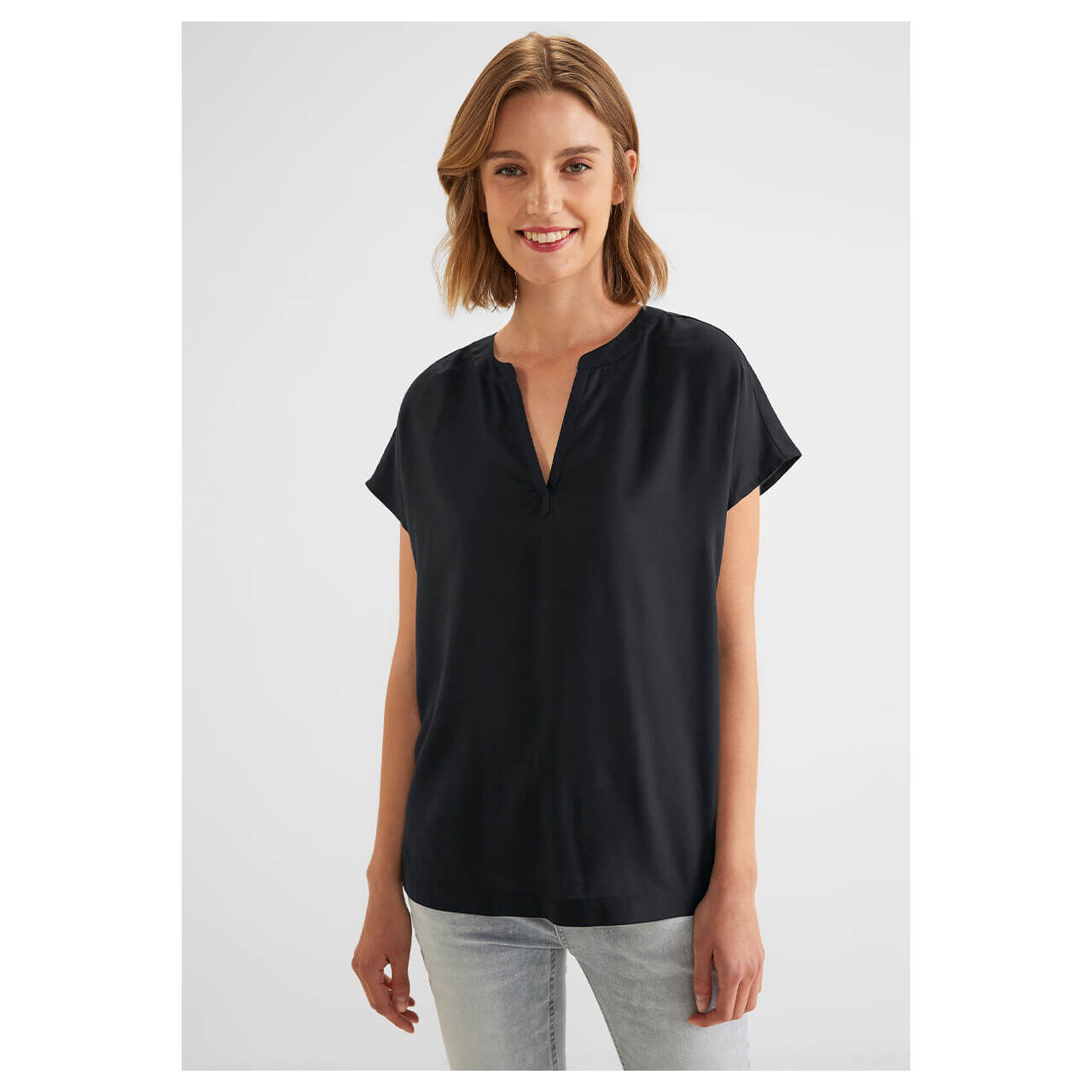 Street One Damen Kurzarm Bluse deep black