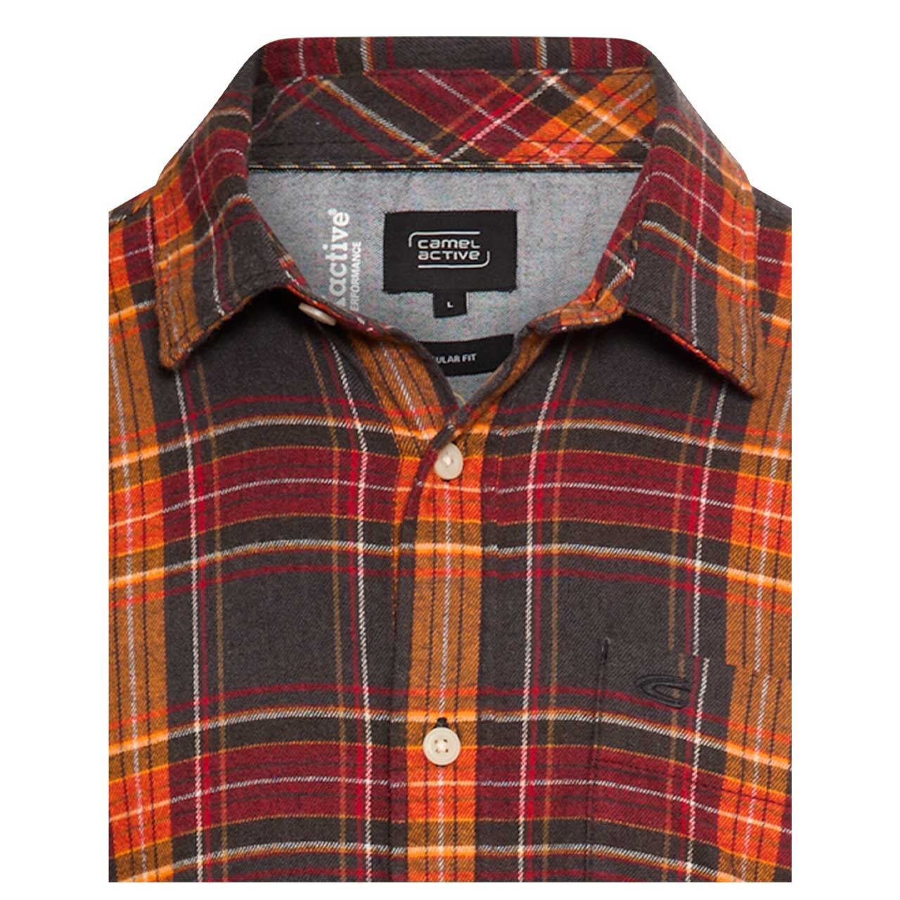 Herren Langarm Hemd von Camel active in der Farbe Orange kariert, Detailansicht vorne