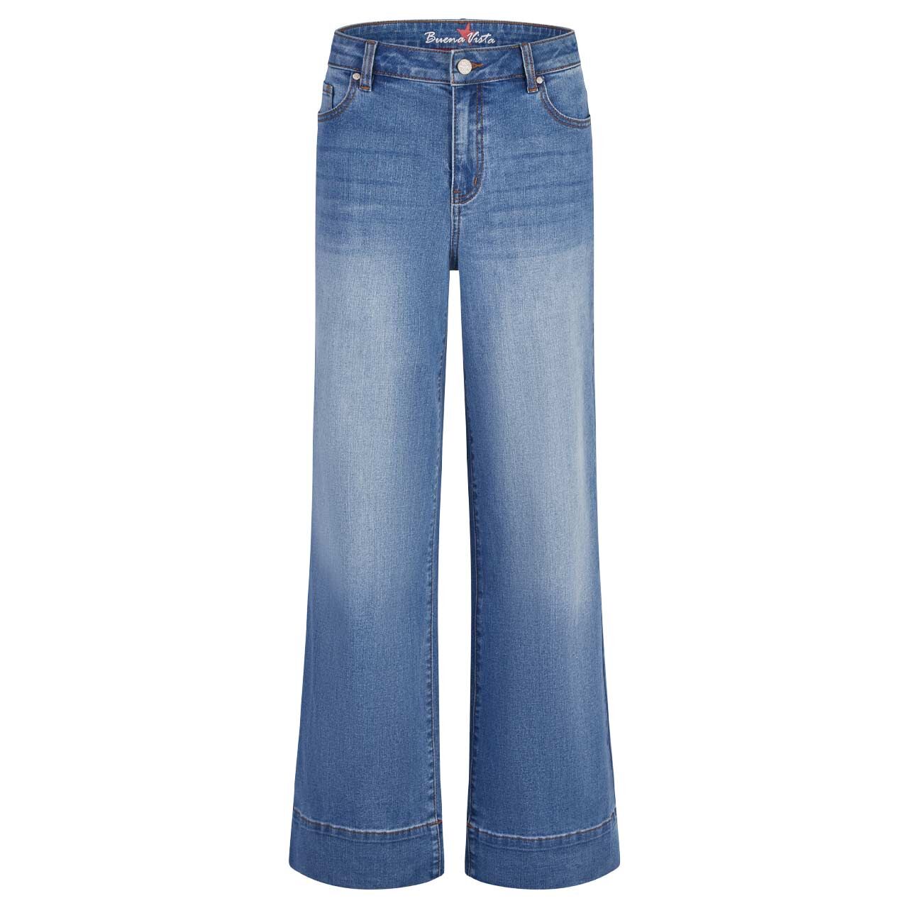 Damenjeans Wide Leg Stretch Denim von Buena Vista in Blau angewaschen, Vorderansicht
