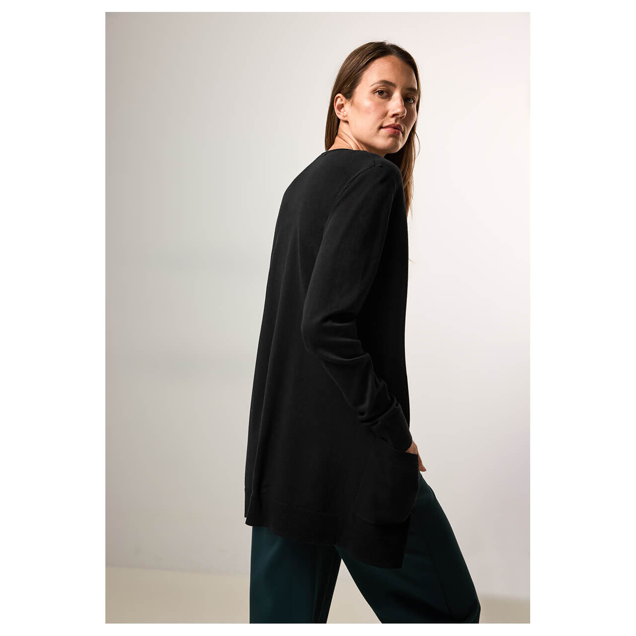 Cecil Damen Long Strickjacke Basic Open Cardigan black