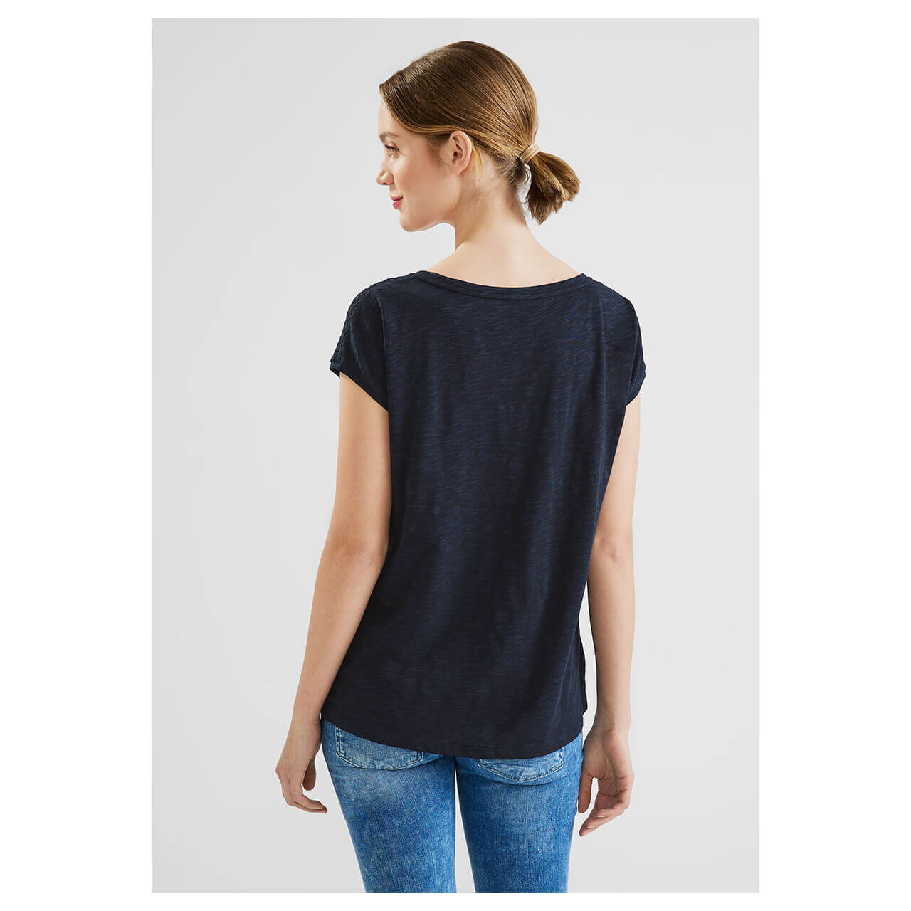Street One Lace Shoulder T-Shirt deep blue