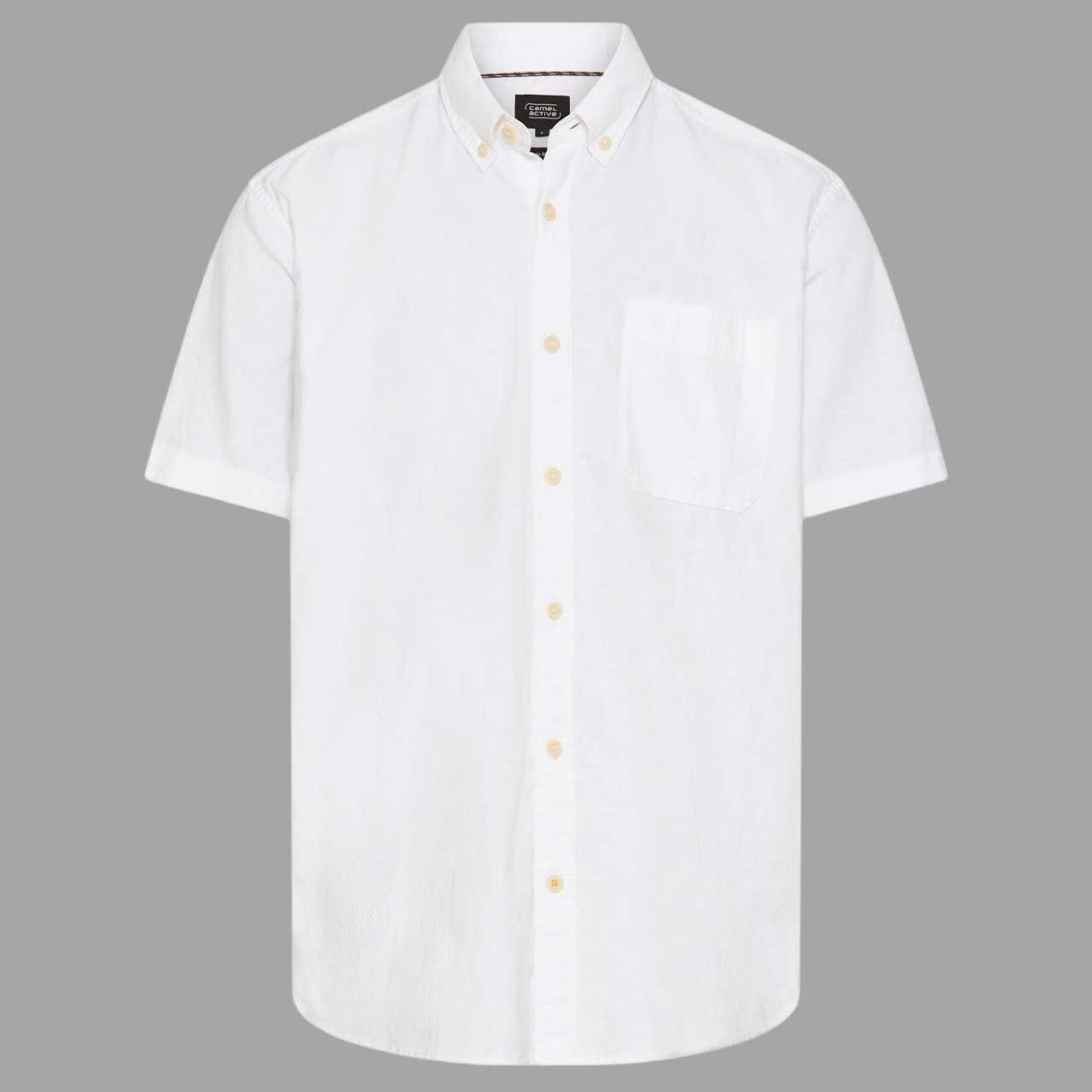Camel active Herren Leinen 1/2 Arm Hemd white