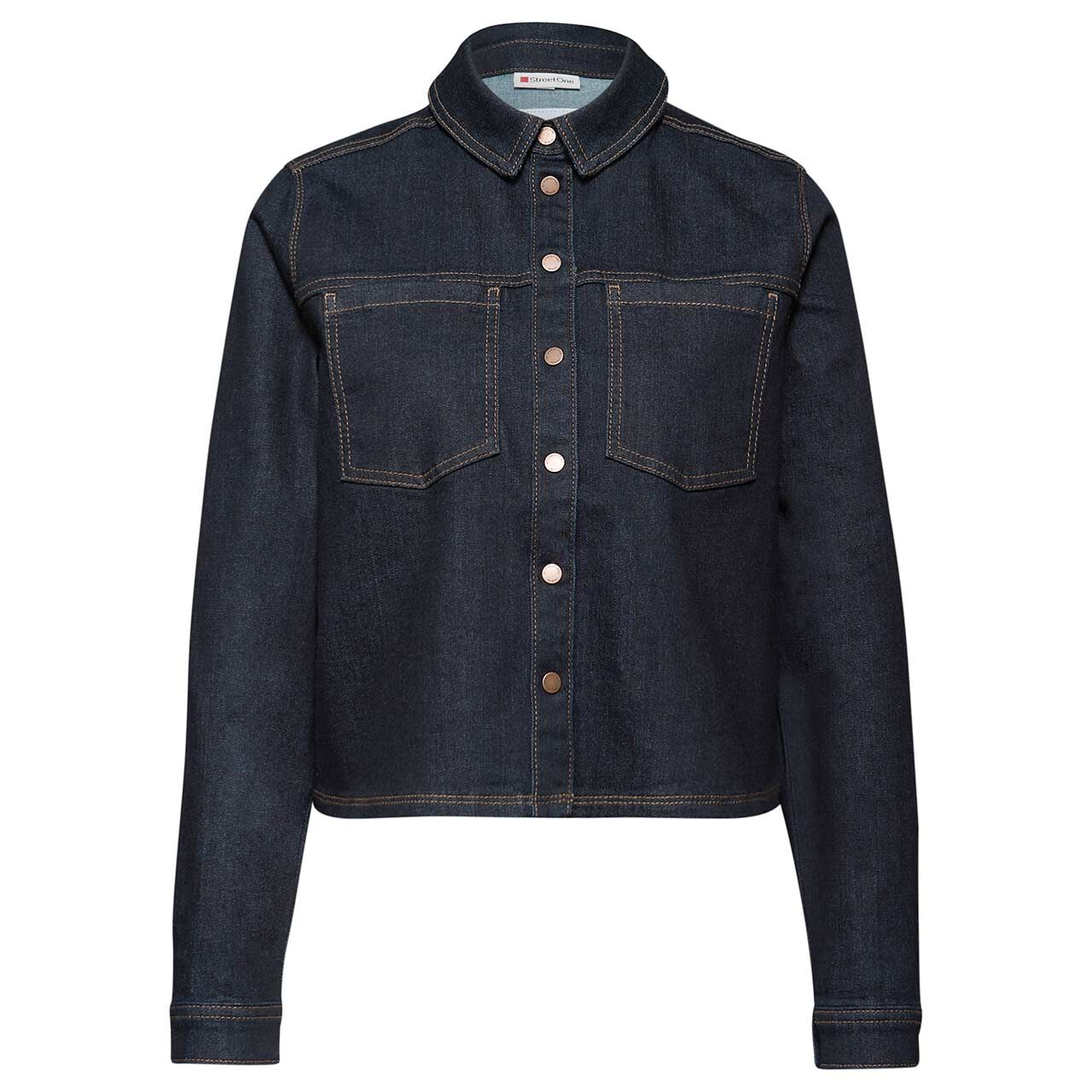 Street One Damen Langarm Bluse Denim Look rinse blue washed