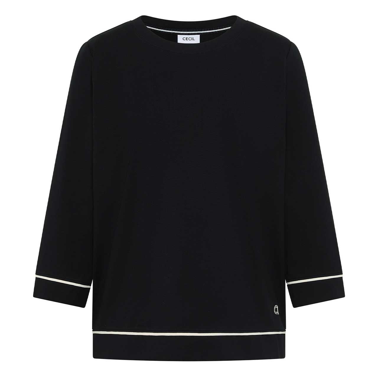 Cecil Damen 3/4 Arm Shirt Piping Detail Round Neck black