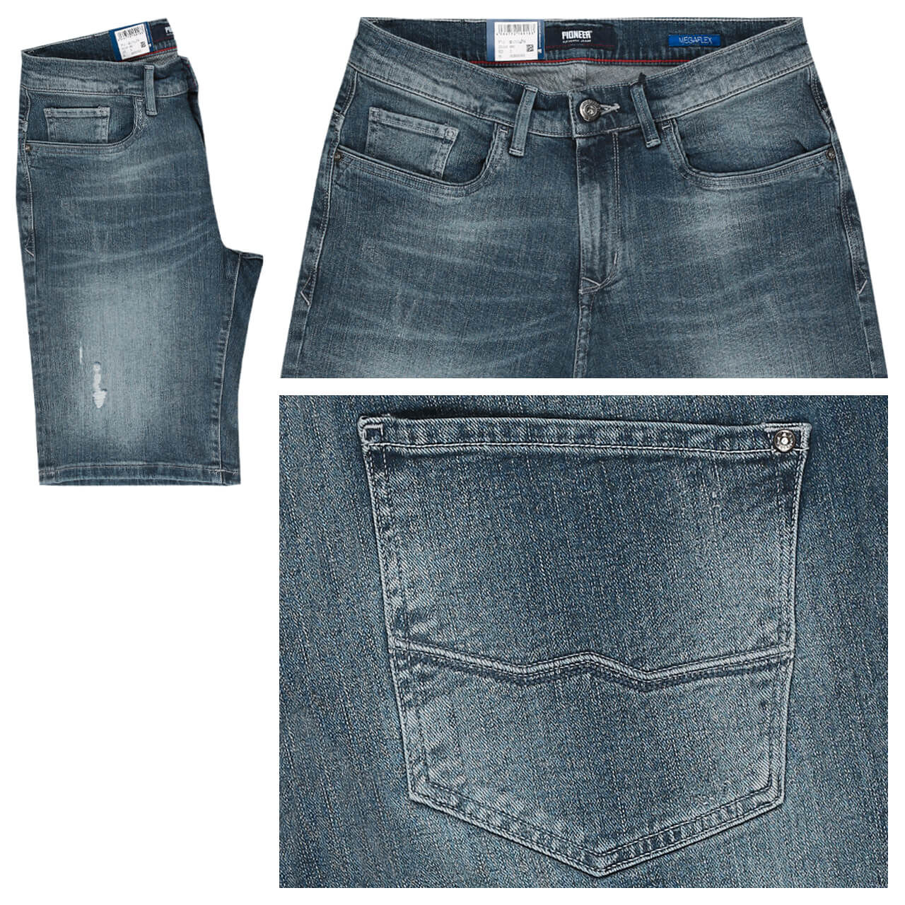 Pioneer Jeans Lenn Bermuda für Herren in Blau verwaschen mit Destroyed-Effekten, FarbNr.: 6847