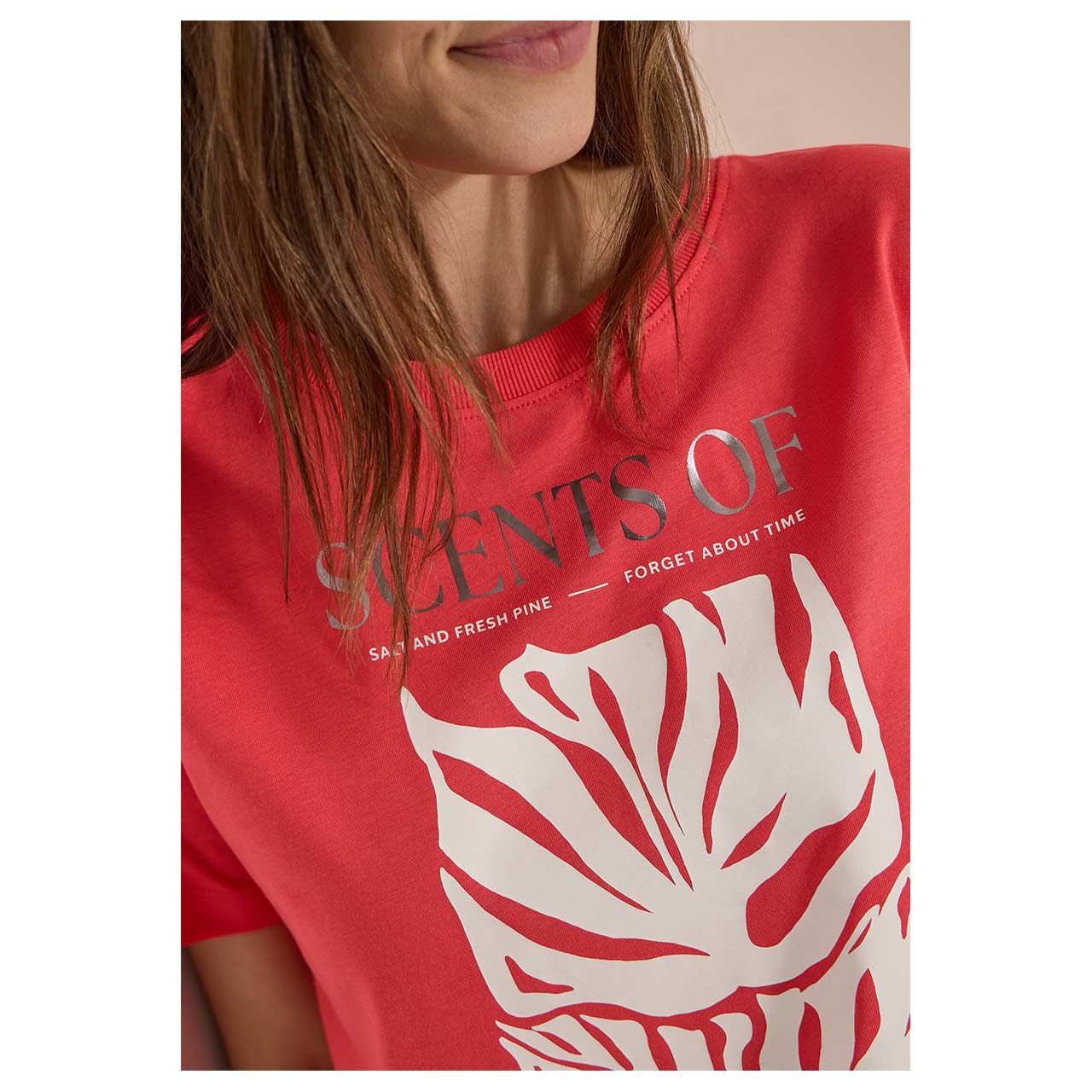 Cecil Damen T-Shirt Monstera Print coral