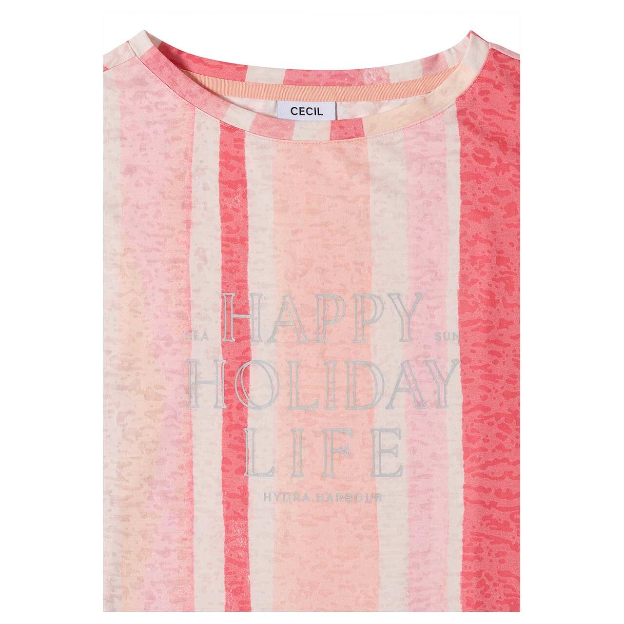 Cecil Damen T-Shirt Happy Holiday Life coral