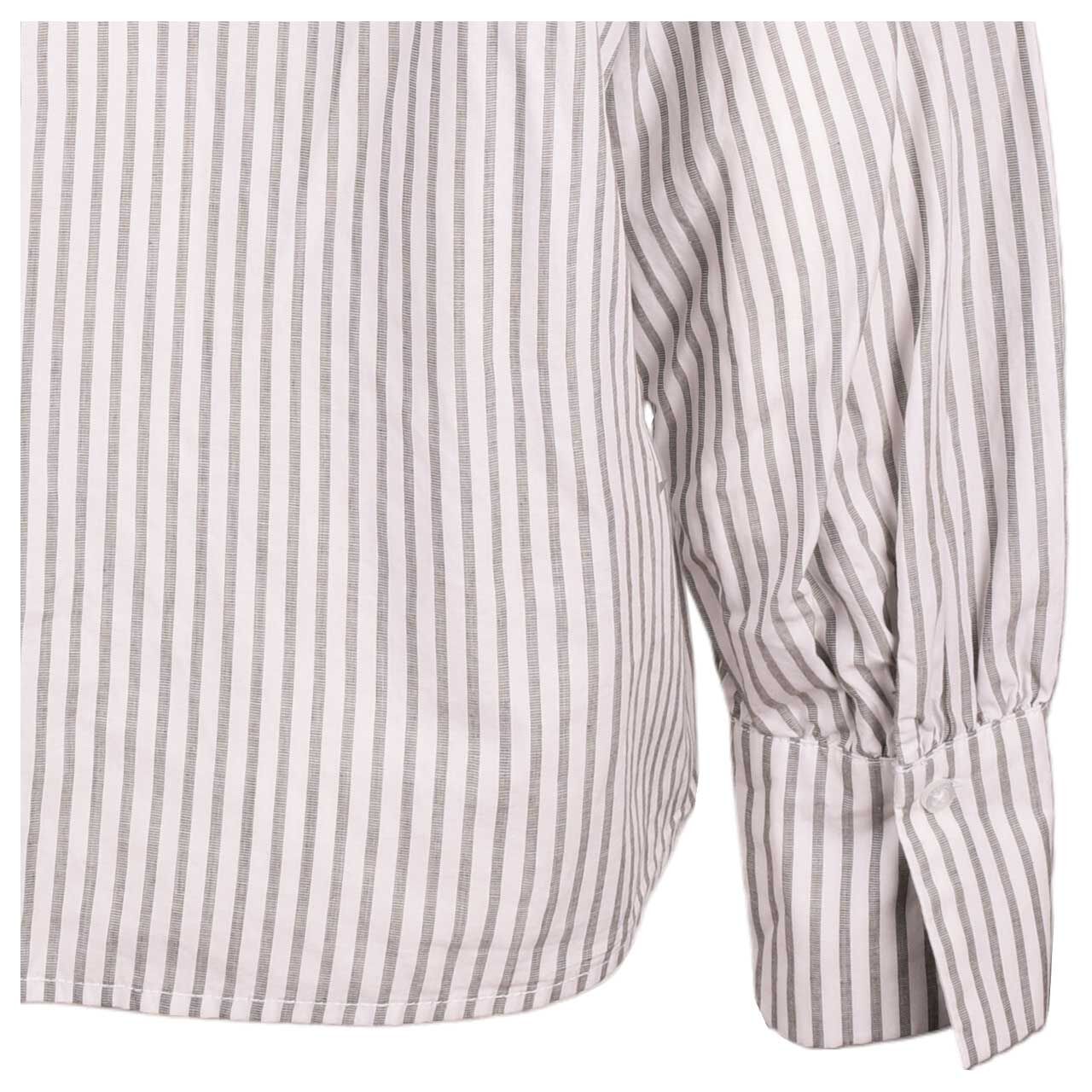Damen Langarm Bluse von Comma in Grau gestreift, Detailansicht Ärmel hinten