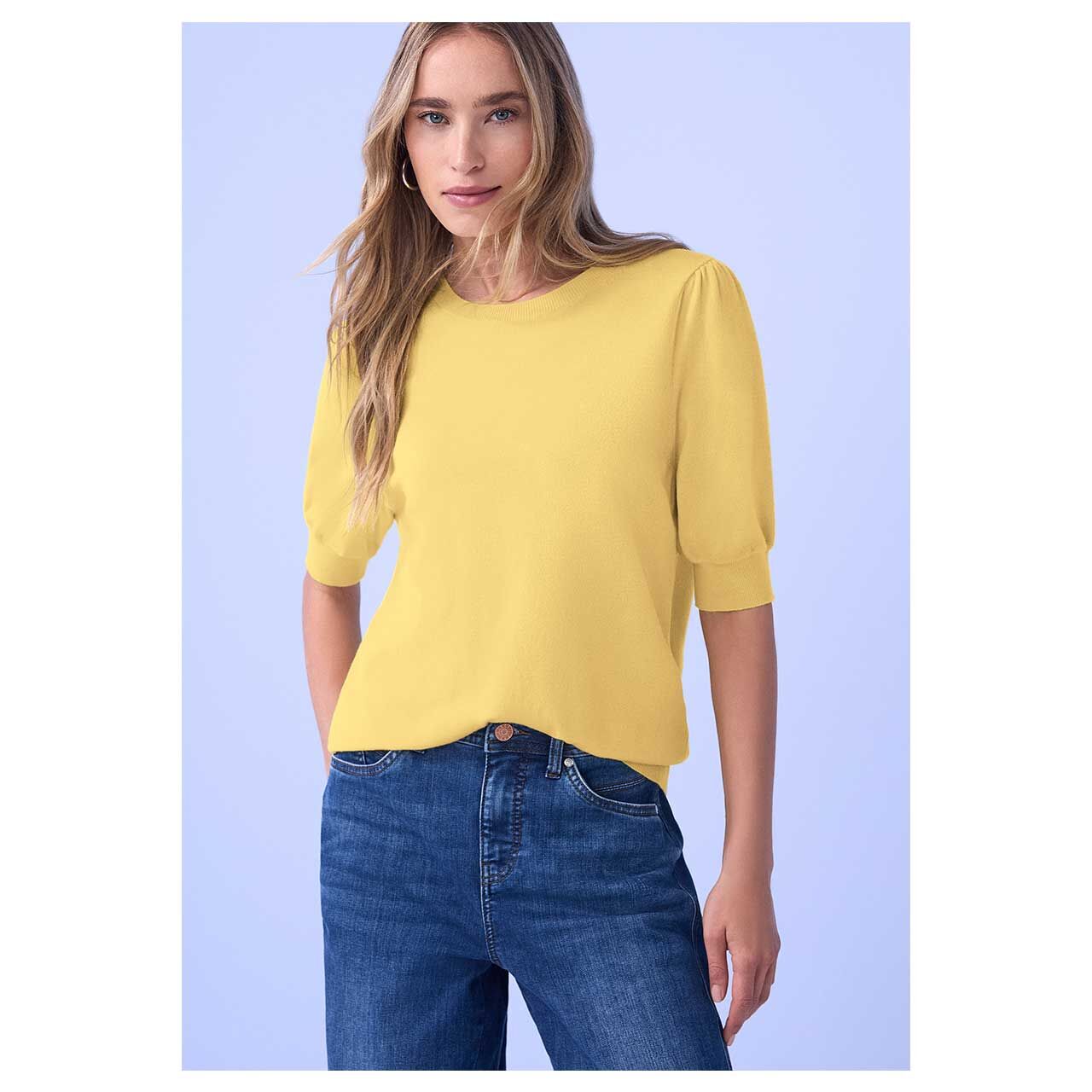 Damen Kurzarm Pullover Short Sleeve von Street One in Gelb, detaillierte Vorderansicht