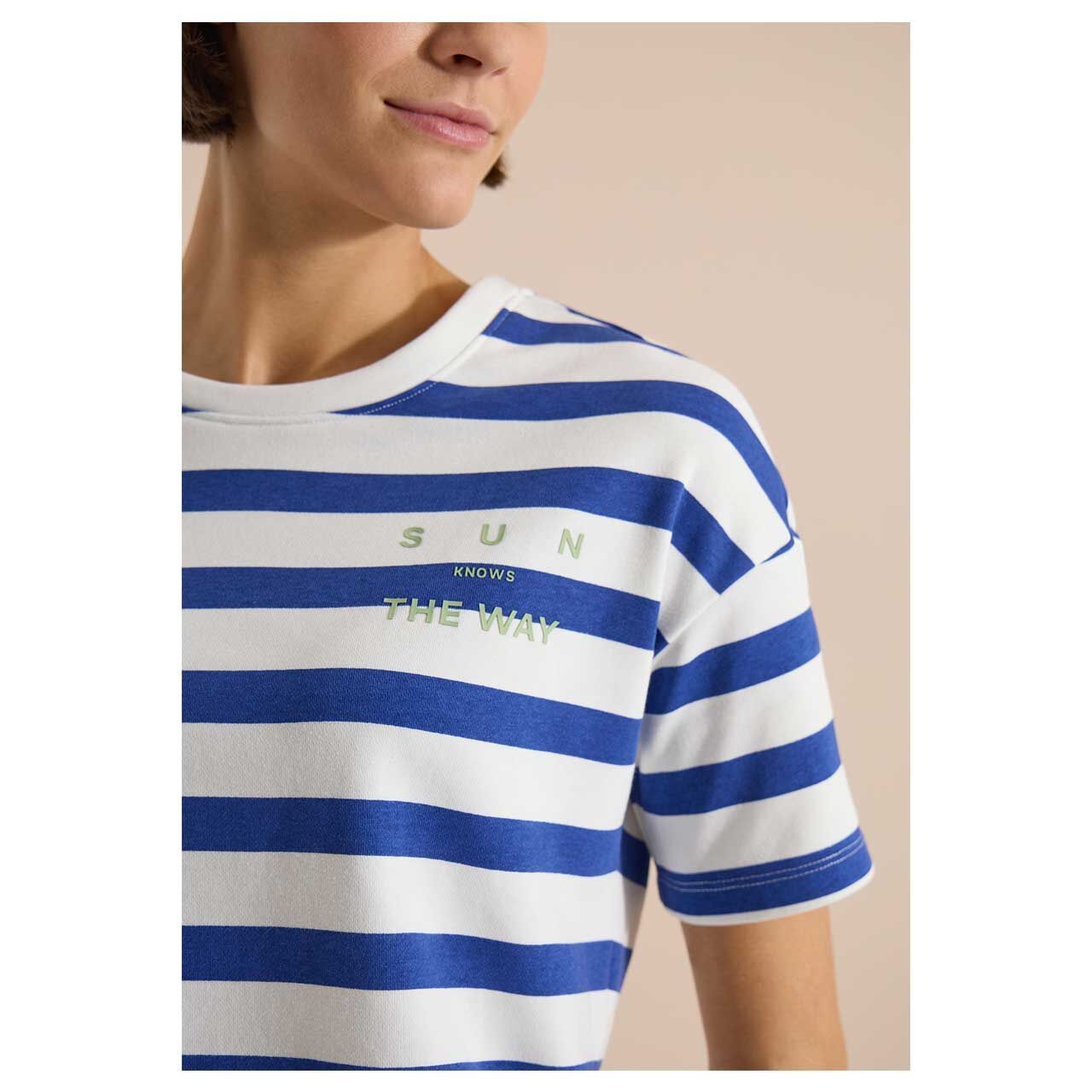 Cecil Damen T-Shirt Striped Chest Print deep river blue