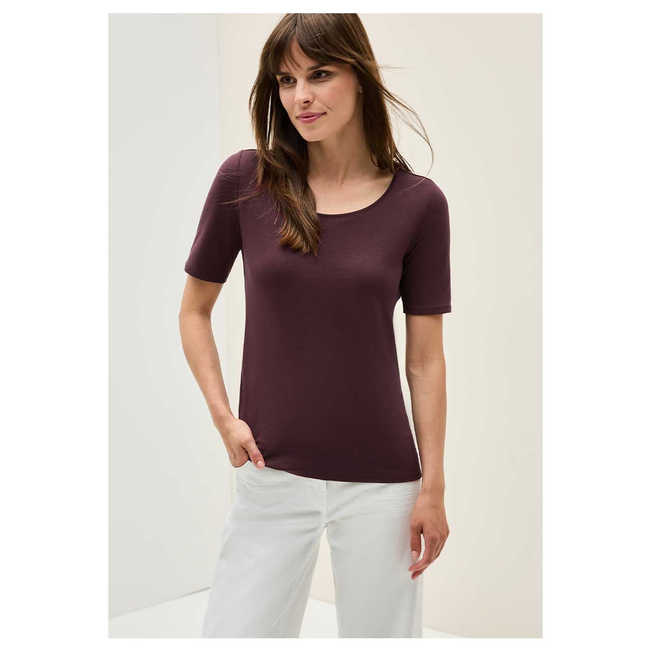 Damen T-Shirt Lena von Cecil in Burgunderrot, Vorderansicht am Modell