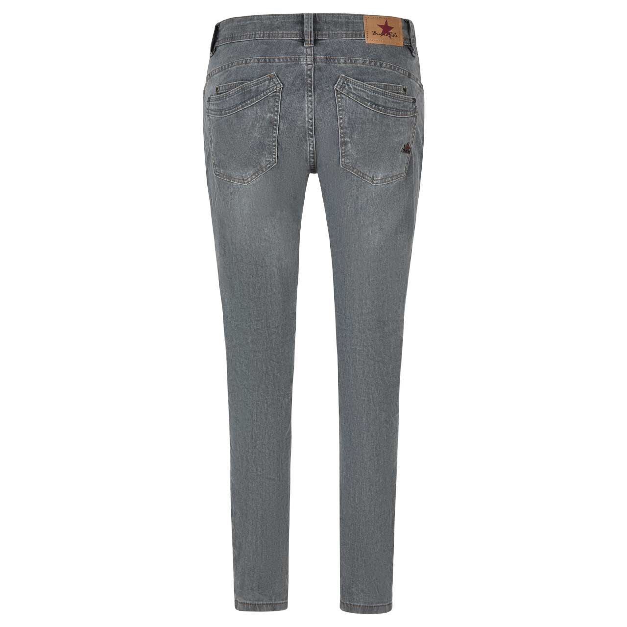 Damen Ankle Jeans Malibu-Zip High Cropped Stretch Denim von Buena Vista in Grau angewaschen, Rückansicht