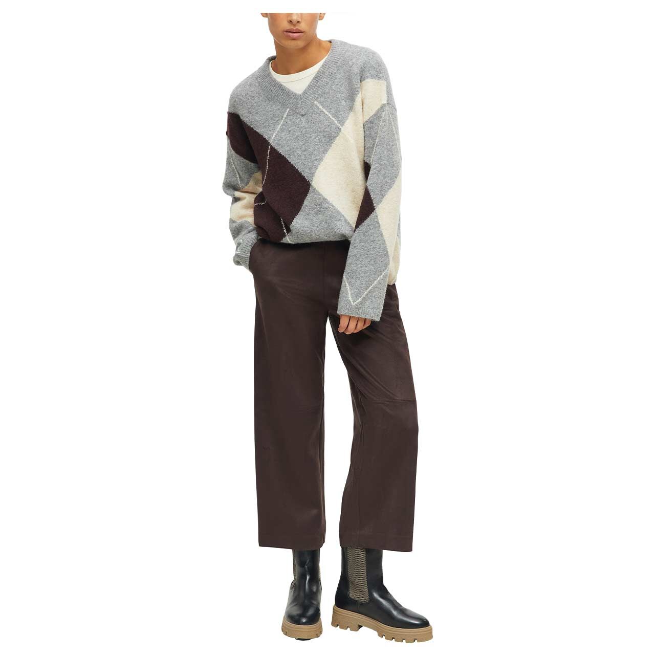 s.Oliver Damen Pullover in Grau mit Print, Ganzkörperansicht am Model vorne