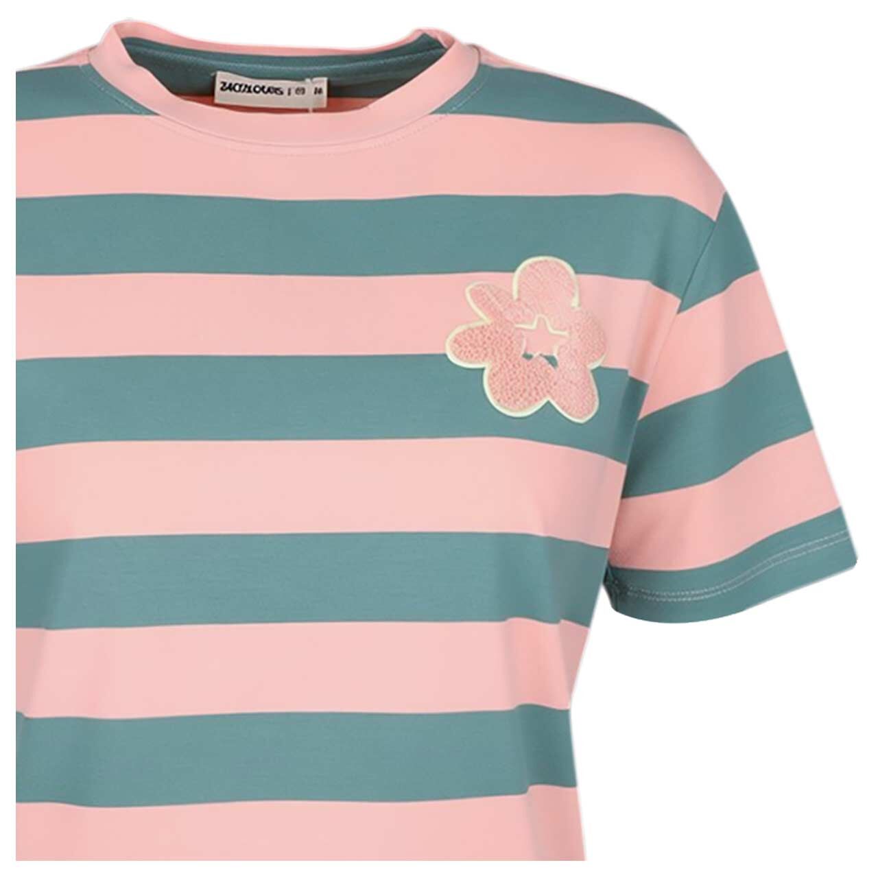 Damen T-Shirt von 24 Colours in Grün gestreift, Detailansicht vorne