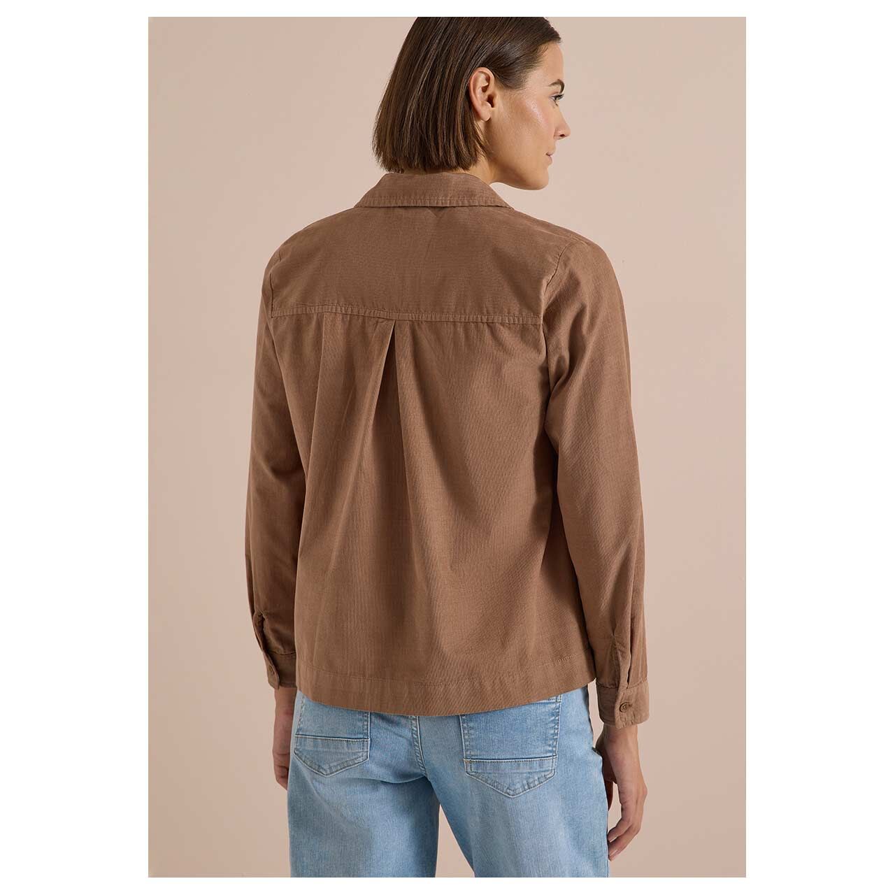 Damen Langarm Cord Bluse Corduroy von Cecil in Braun, Rückansicht am Model
