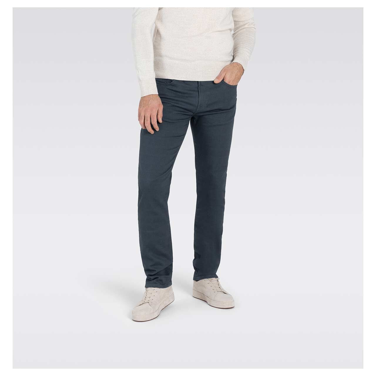 Stretch Herren Baumwollhose Jogn Jeans von MAC in Dunkelblau kariert, Vorderansicht am Model