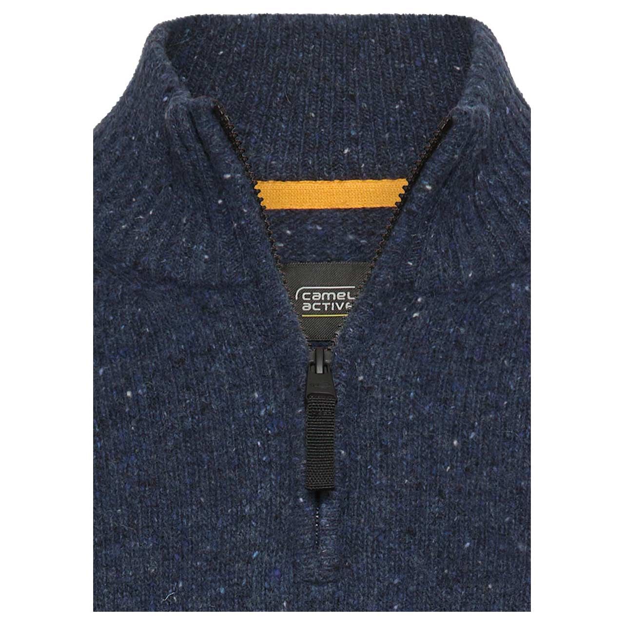 Herren Pullover Troyer von Camel active in der Farbe Dunkelblau meliert, detaillierte Vorderansicht Kragen