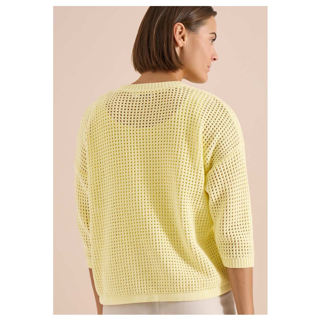 Damen 3/4 Arm Pullover Crochet V-Neck von Cecil in Gelb, Rückansicht am Model