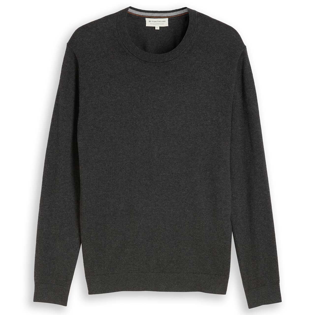 Tom Tailor Herren Pullover Cashmere Crewneck Knit black grey melange