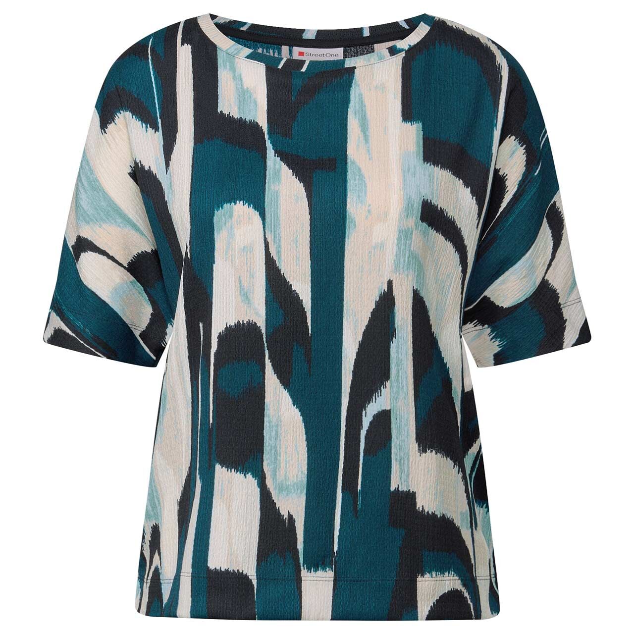 Street One Damen T-Shirt Printed Crinkle tide blue